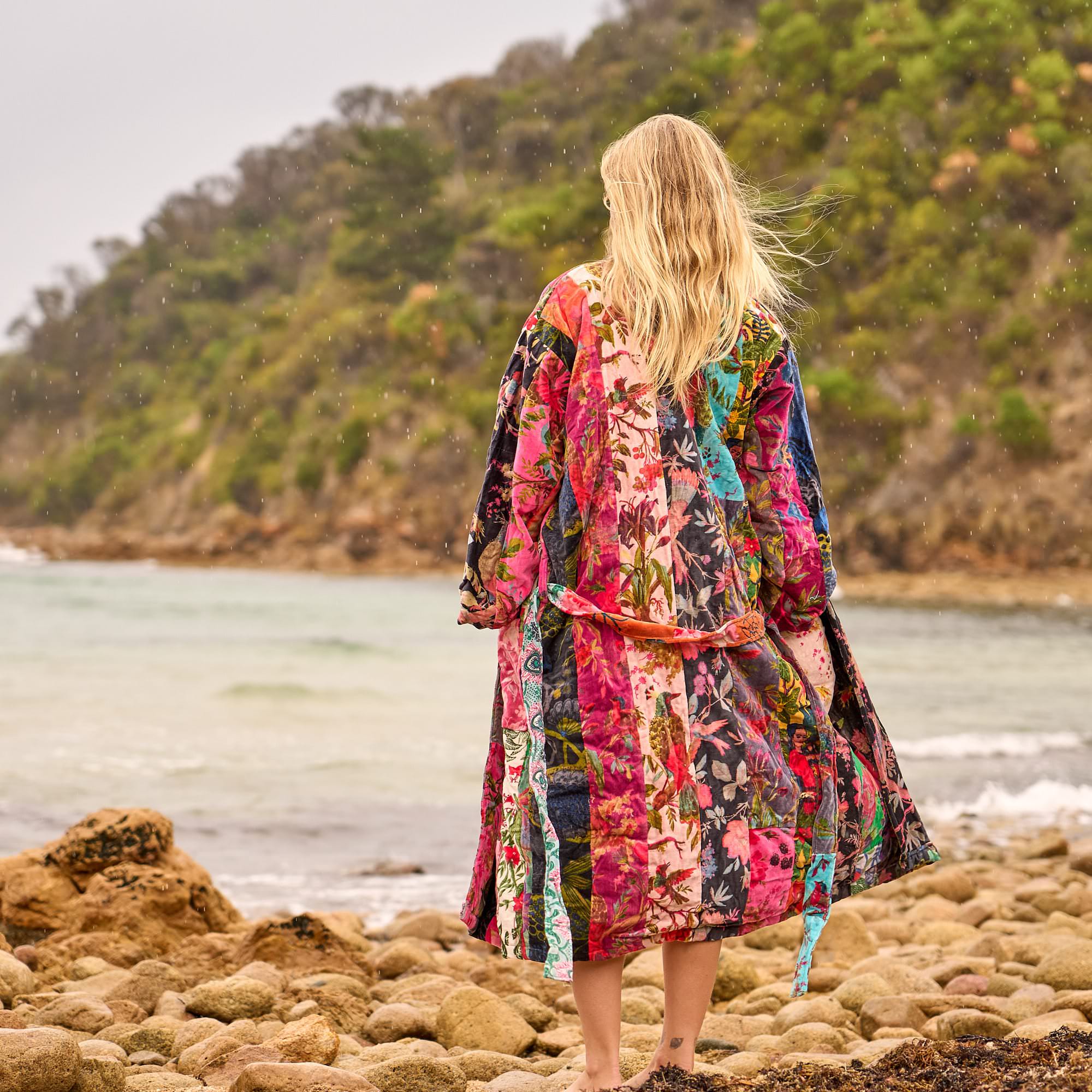 Wanderlust Velvet Bloom Boho Luxe Floral Kimono Robe