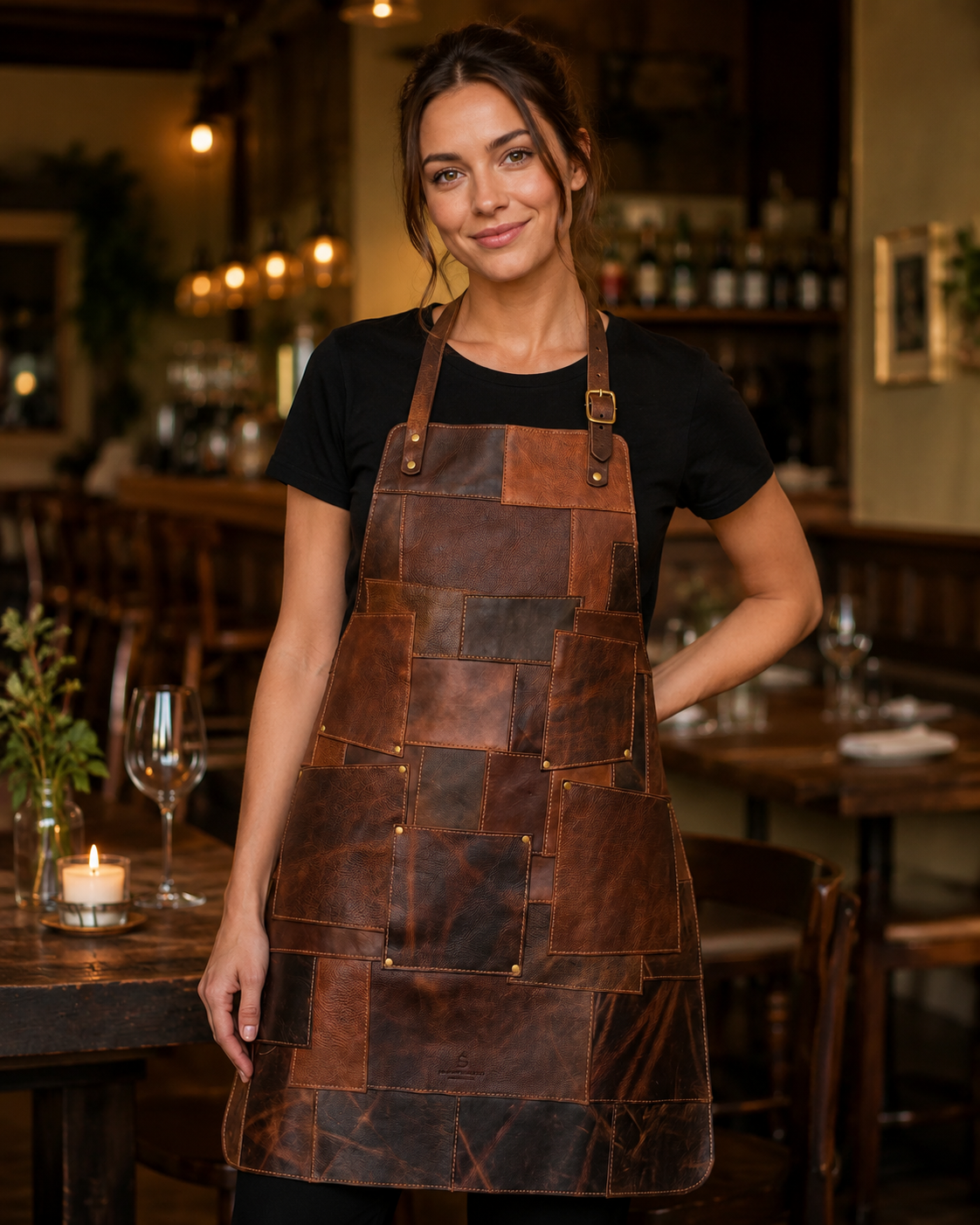 Full-grain leather handmade apron for barista, BBQ, and professional cooking tasks