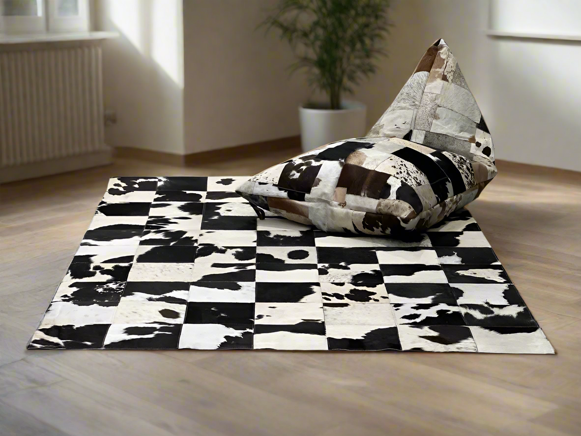 Boho Cowhide Rug – Handcrafted Patchwork Natural Leather