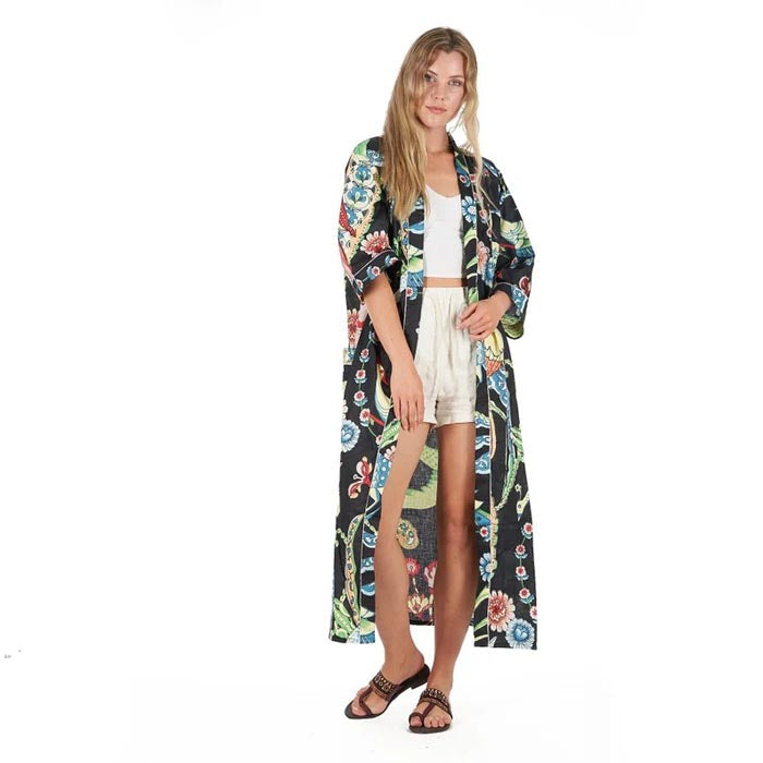 Frida Cotton Kimono Robe with Belt - Summer Beach Cover Up for Women