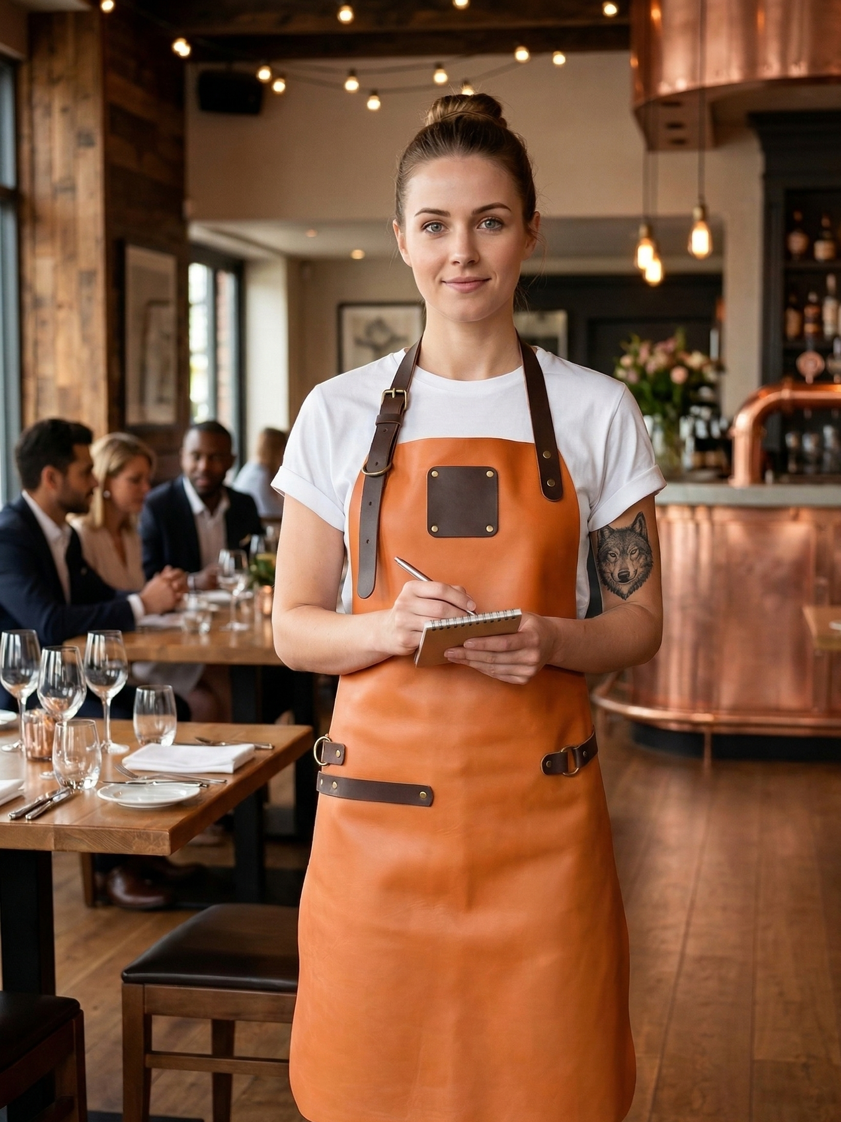 Premium cognac leather apron full length workwear for artisans