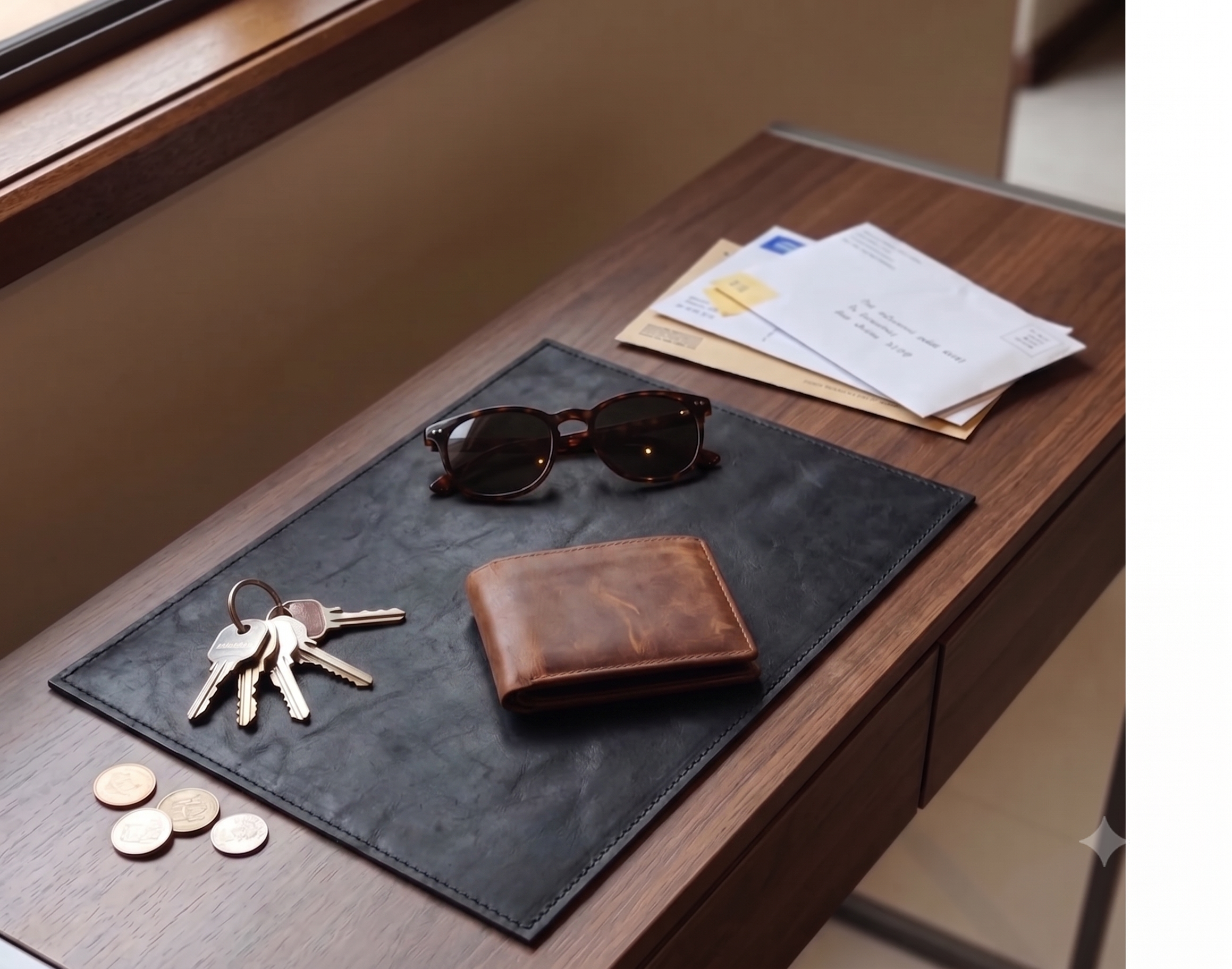 Stylish premium leather desk mat used as table placemat and office desk protector