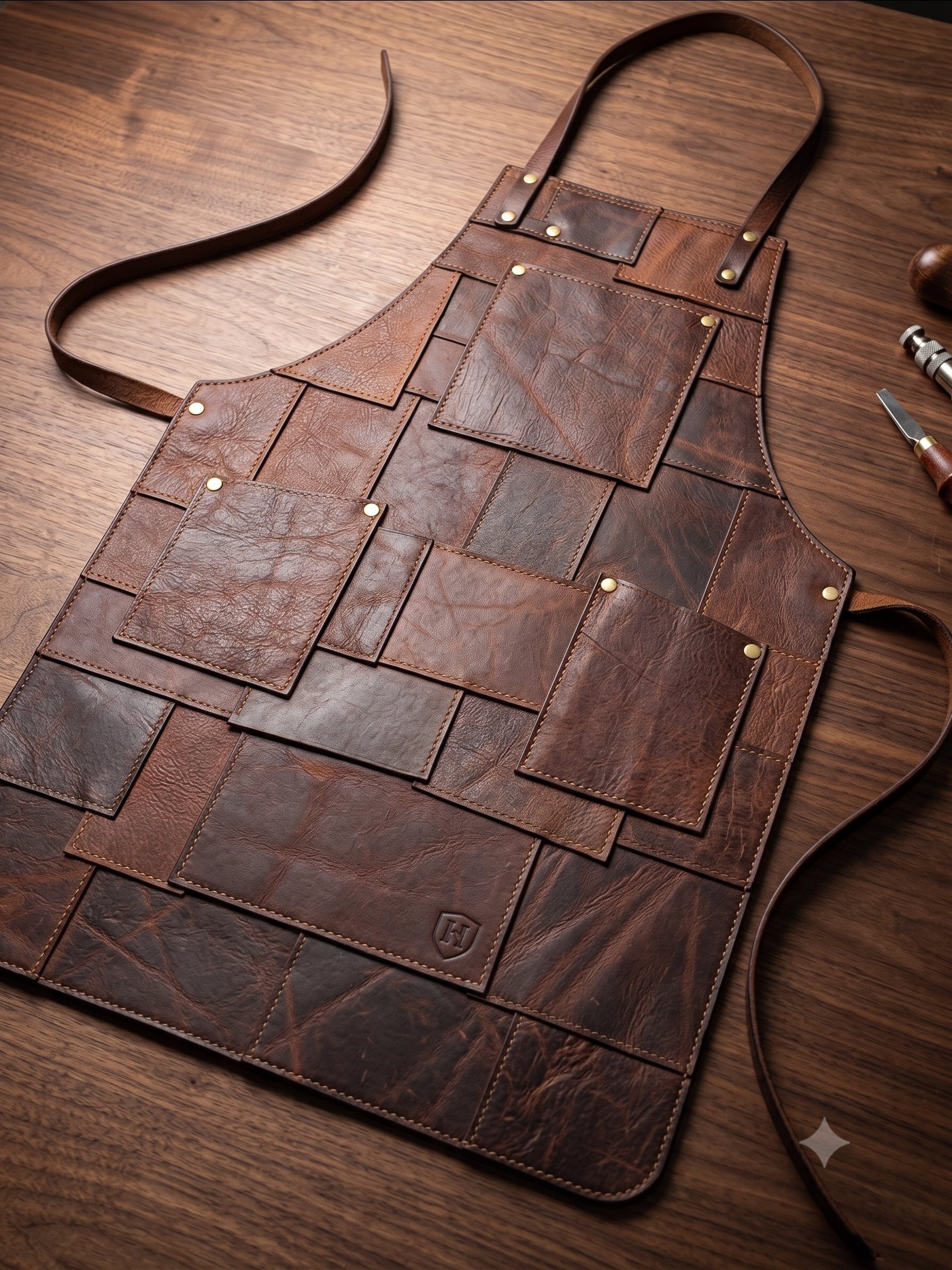 Premium full-grain leather BBQ apron with free-size adjustable fit for professionals