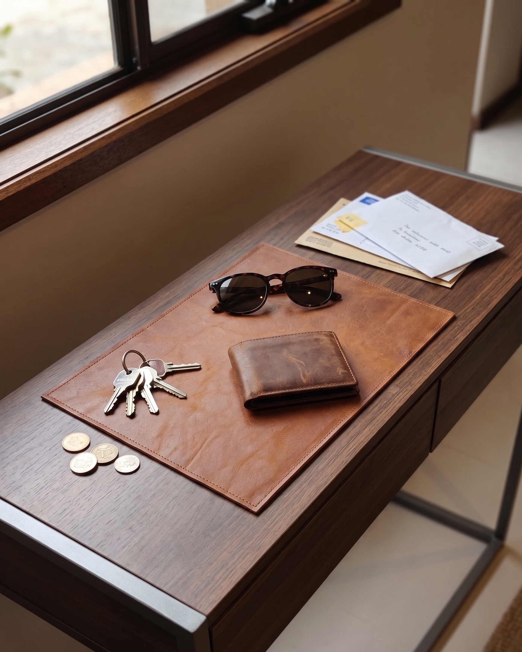 Minimal boho leather desk mat brown multi-purpose pad for stylish home and office use