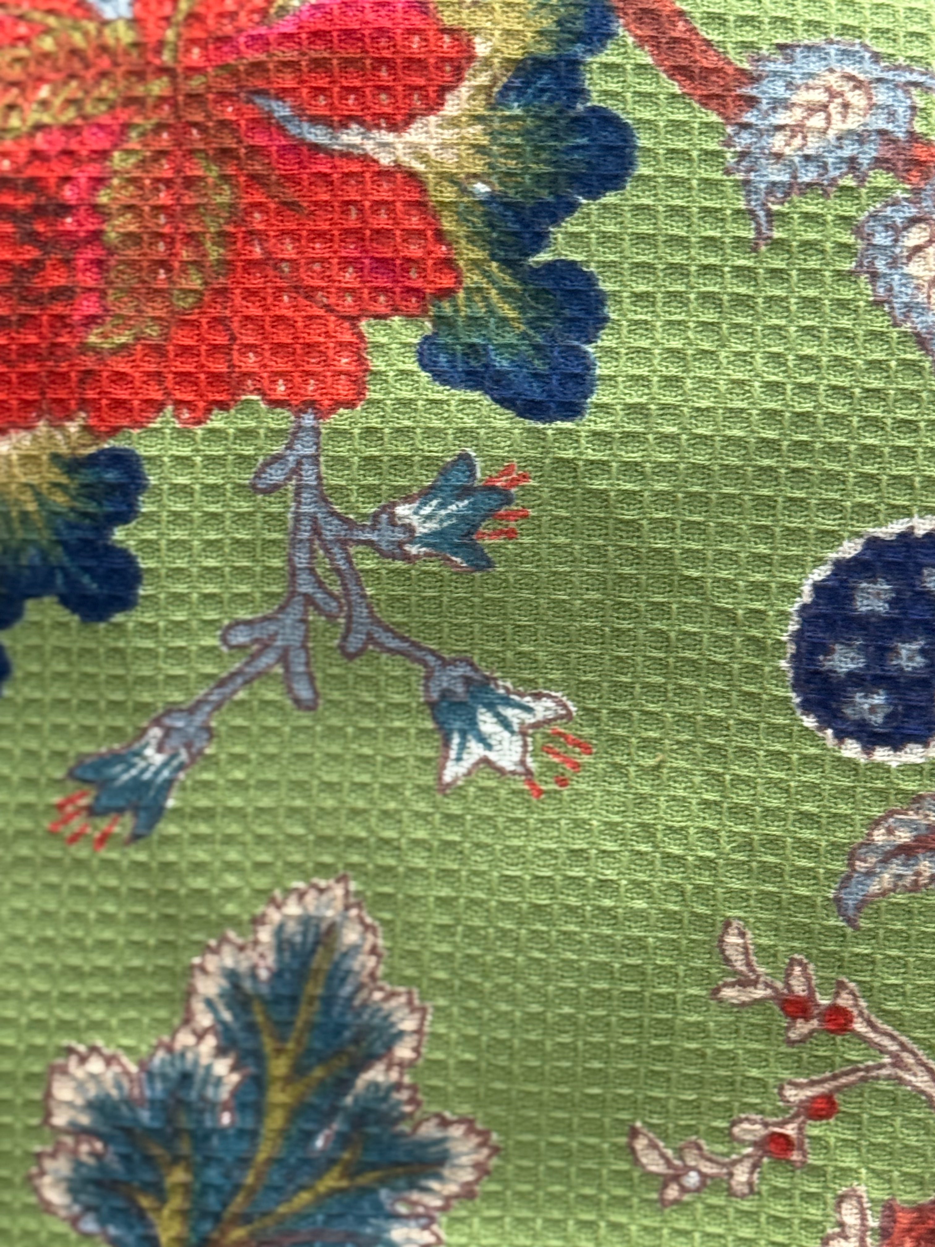 Green Floral Cotton Kimono Robe – Relaxed Waffle for Beach