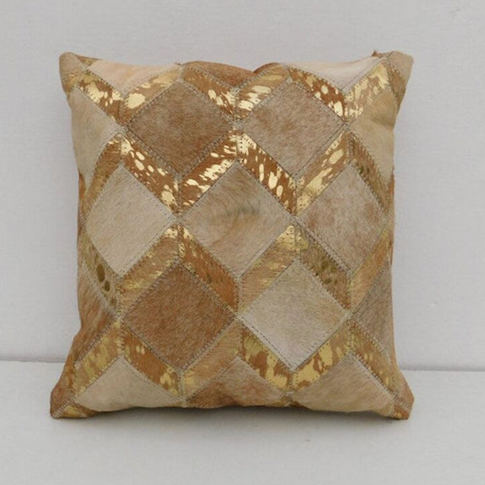 Golden Patchwork - Exotic Cowhide Cushion Cover