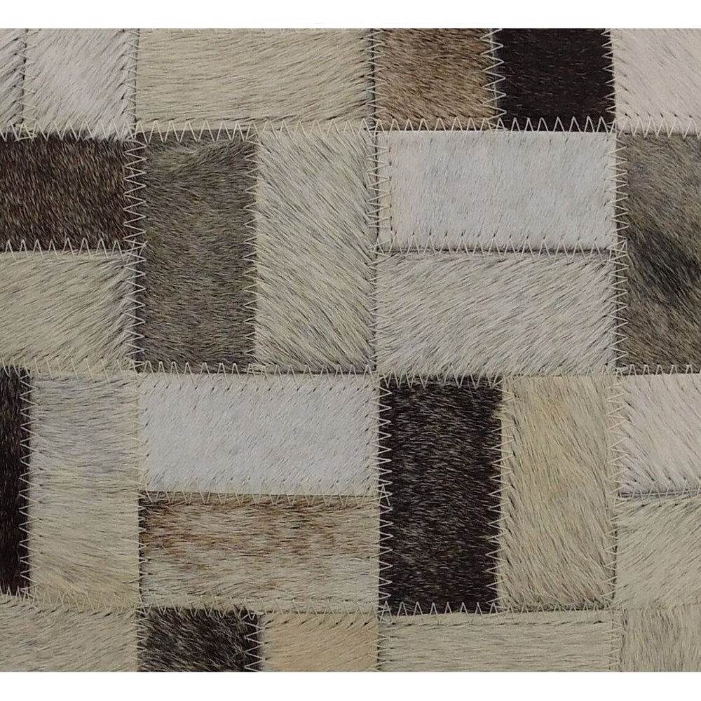 Luxury neutral cowhide leather cushion cover 45x45cm checkerboard design for modern boho décor