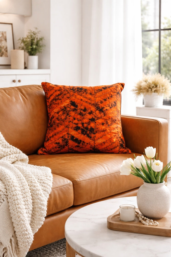 Luxury Orange & Black Cowhide Cushion Cover