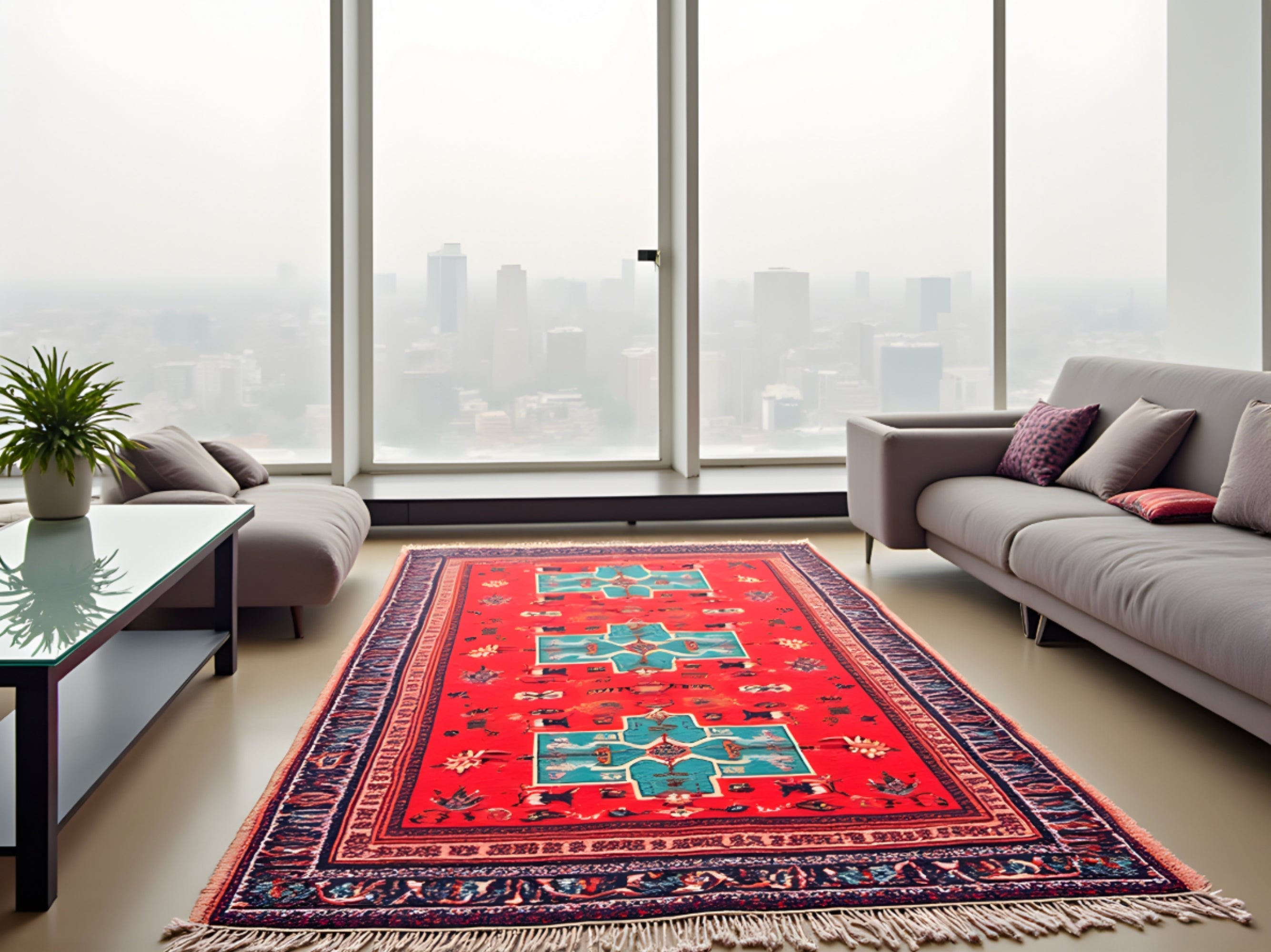 Boho Rug Persian-Style Heritage Bold Red Flatweave with Medallion Motif
