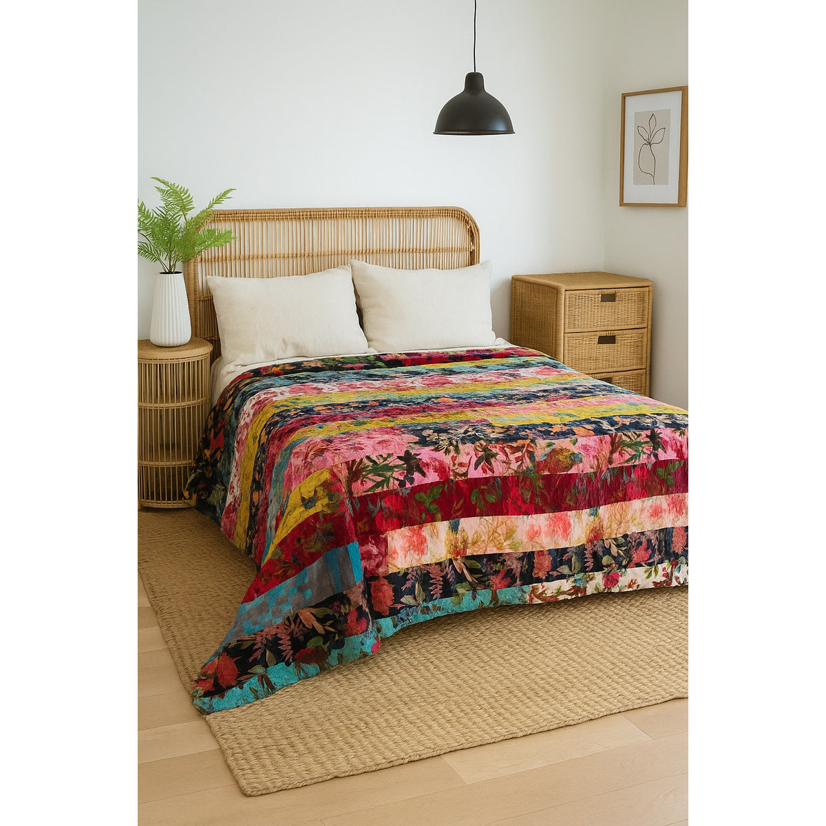 Luxury Patchwork Velvet Quilt - Upcycled Boho Bedding | Unique Handmade Design