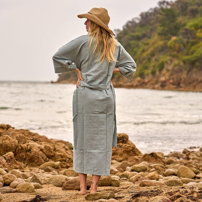 Sage Blue Cotton Kimono Robe – Inspired by Coastal Calm