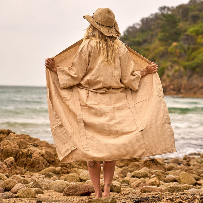 Sand Waffle Cotton Kimono Robe – Lightweight & Luxe