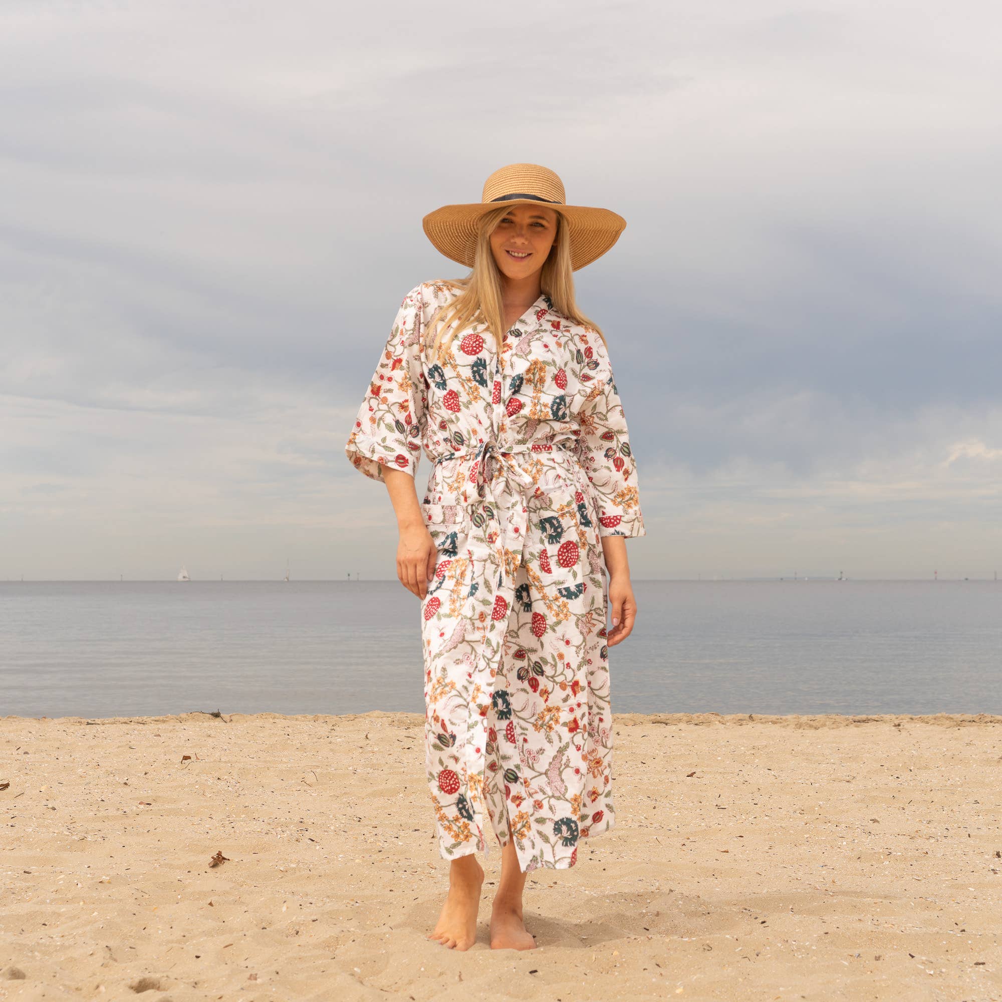 Floral White' Women's Cotton Kimono Robe - Soft Floral