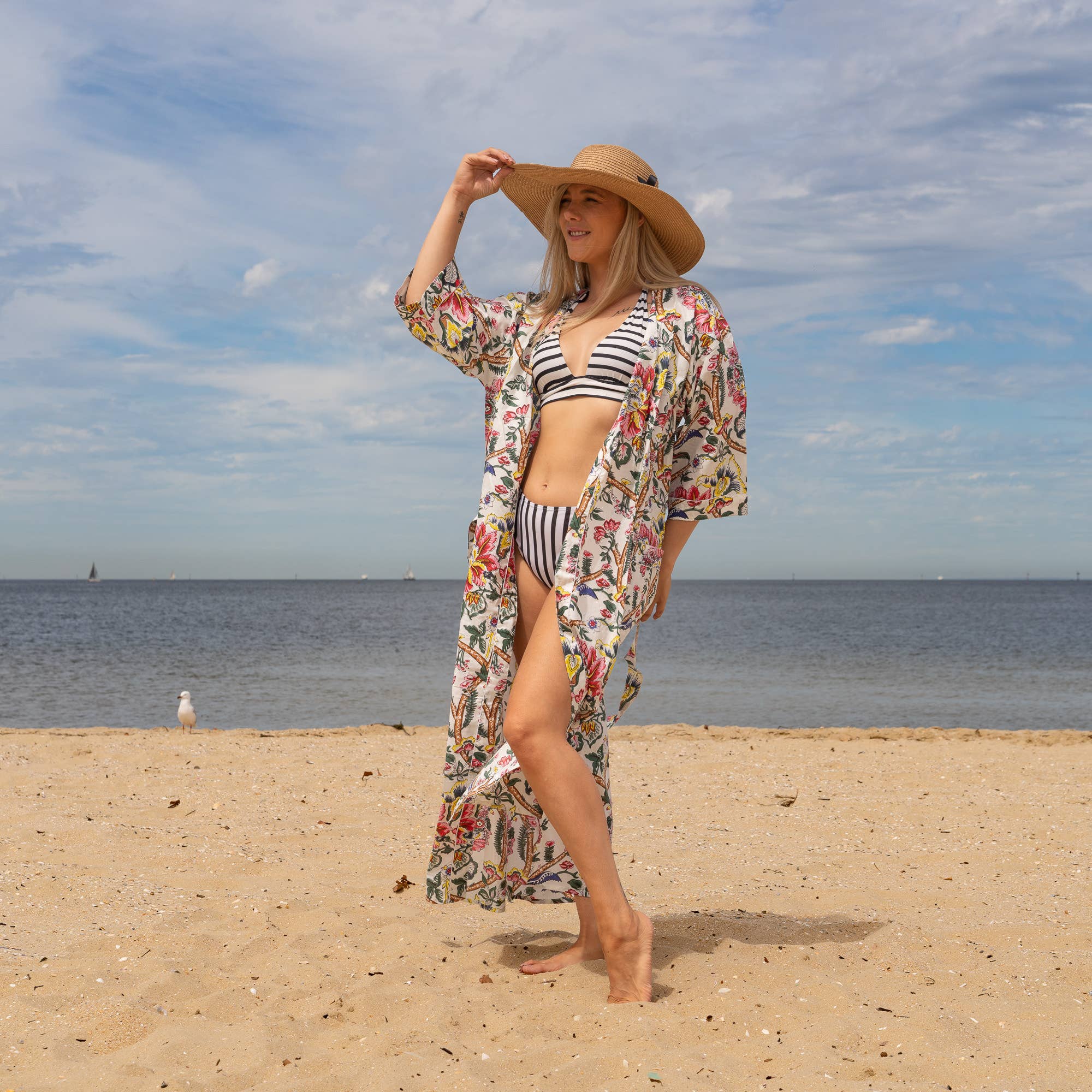 FLORAL ANTHRO' Women's Cotton Kimono Robe - Bold Floral