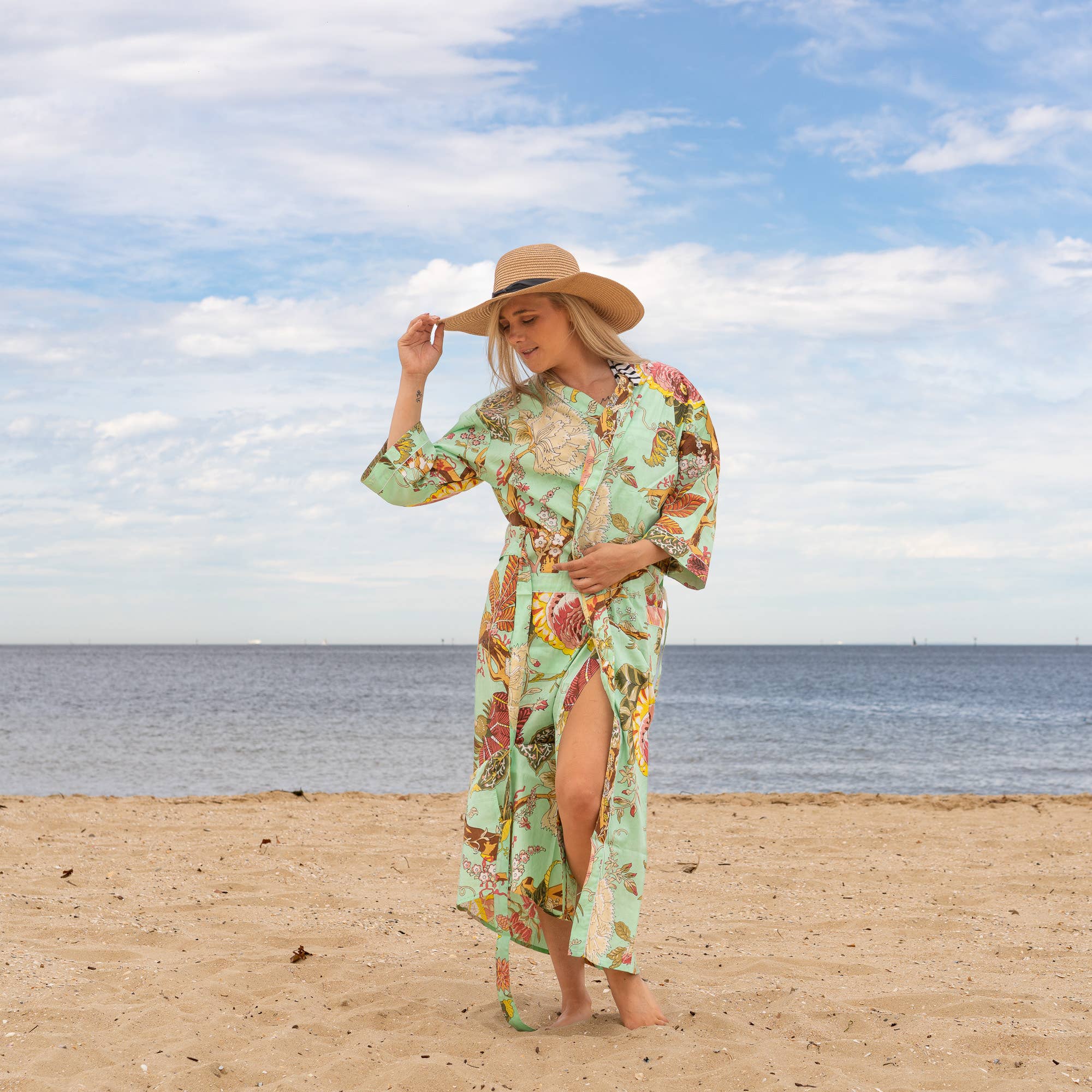 GREEN TREE OF LIFE' Women's Cotton Kimono Robe - Nature