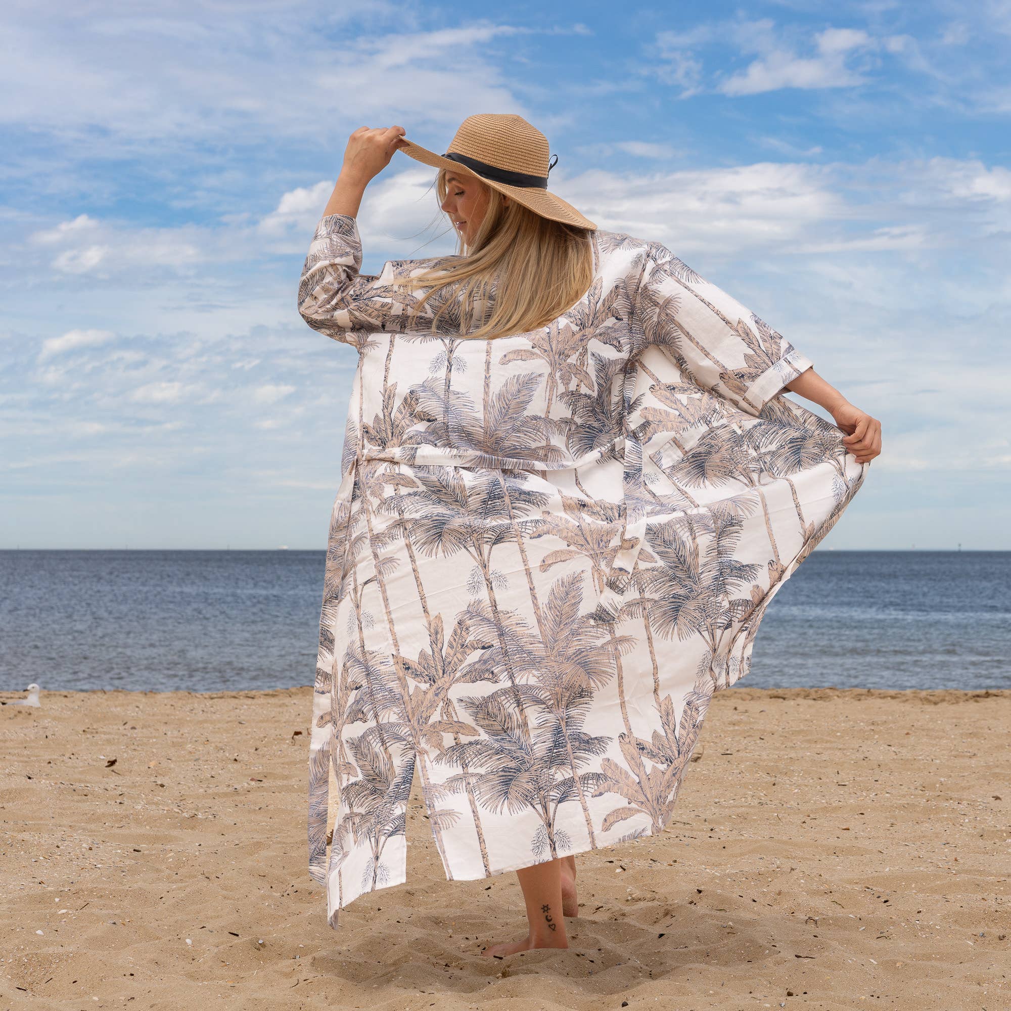PALM ALLURE' Women's Cotton Kimono Robe - Exotic Palm