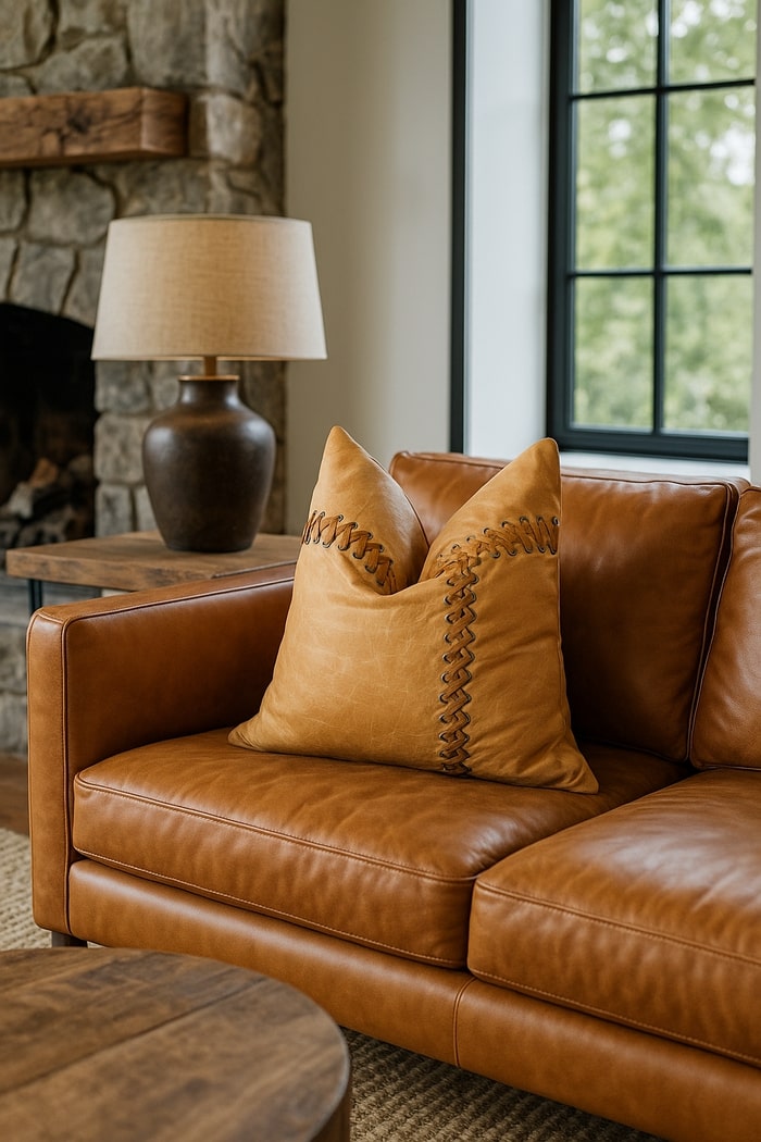 Tan Leather Cushion Cover - Beige, Elegant Decor