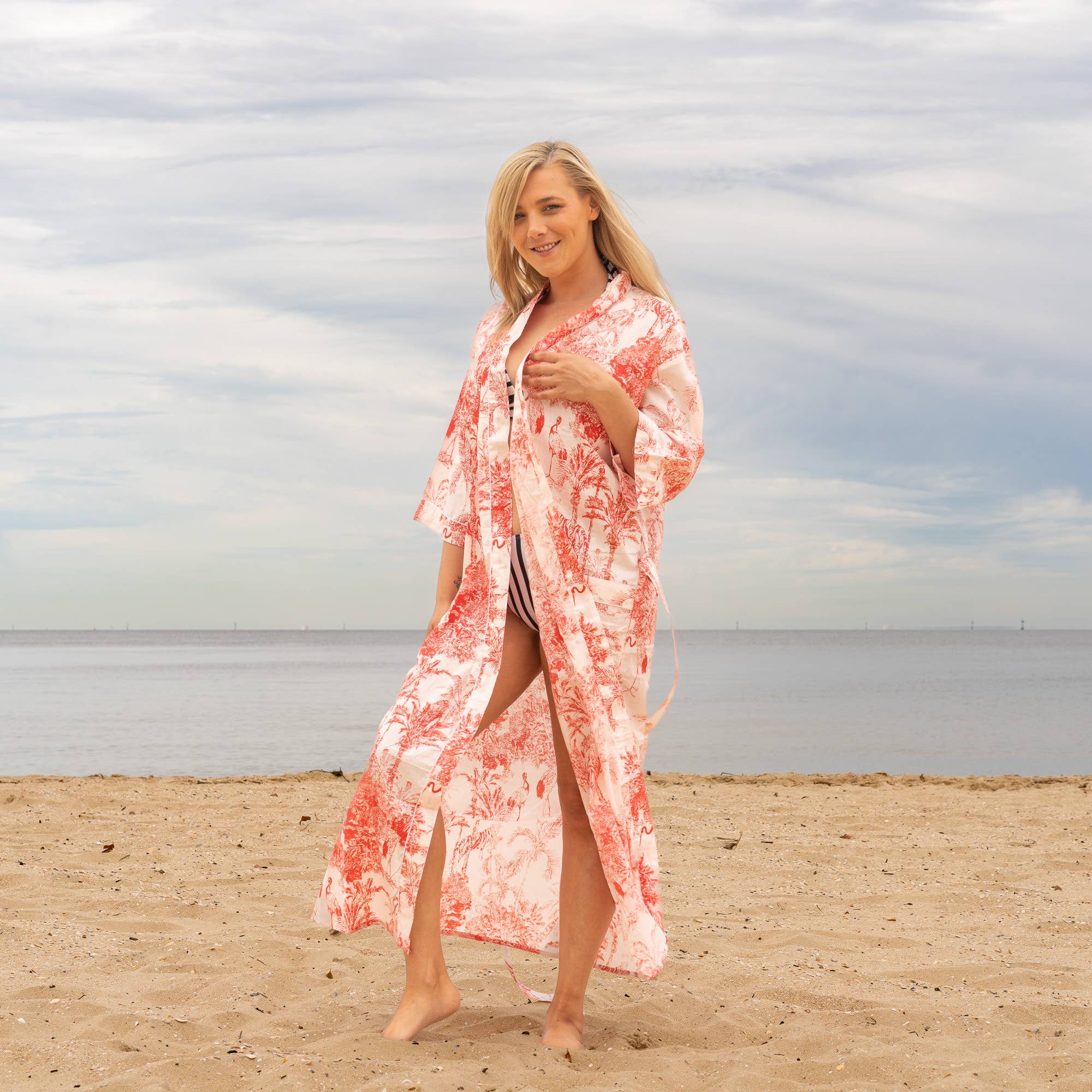 Sia Pink Cotton Kimono Robe - Elegant Women's Loungewear