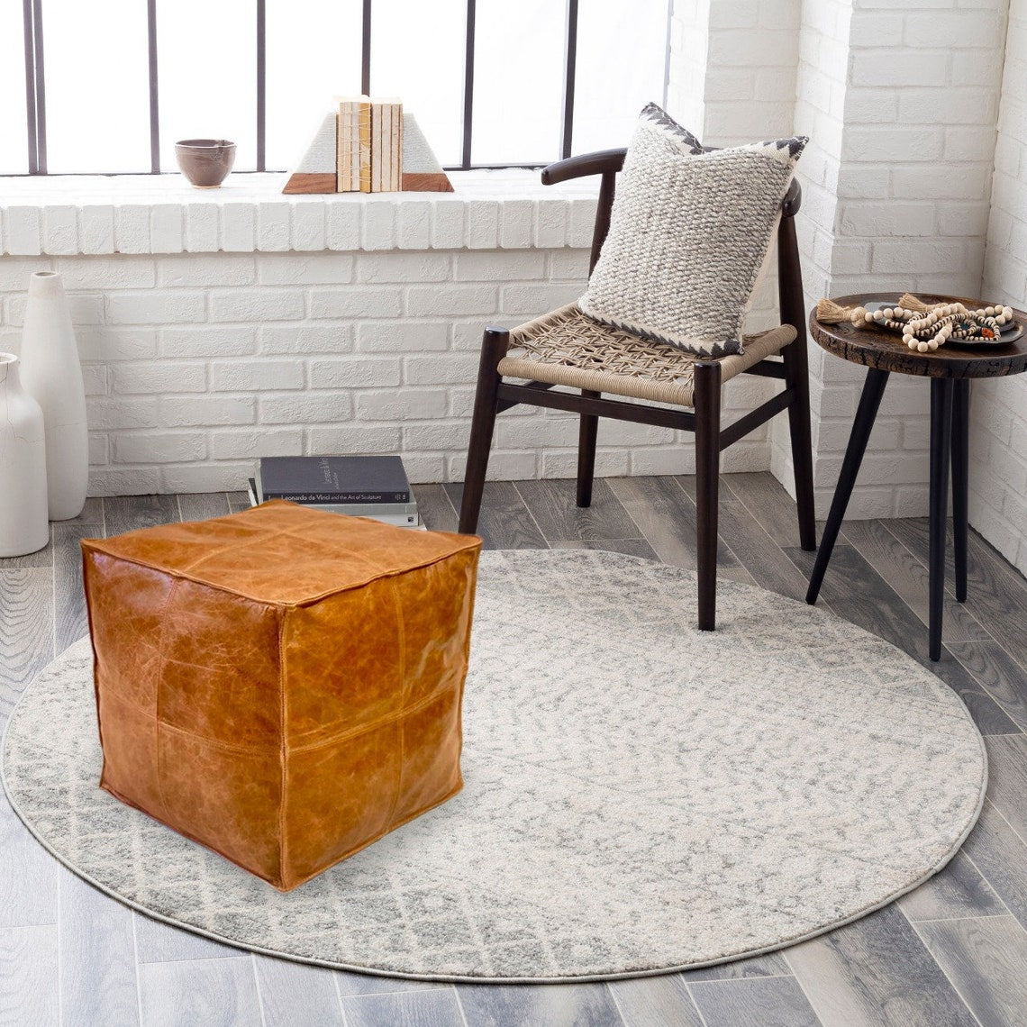 Leather Tan Moroccan Ottoman - Exquisite Design