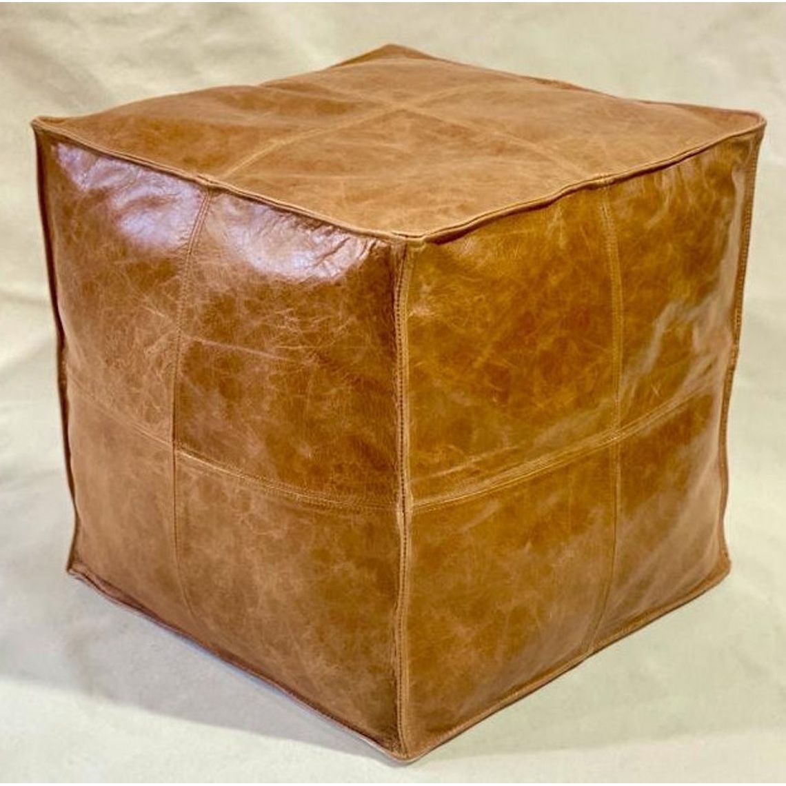Leather Tan Moroccan Ottoman - Exquisite Design