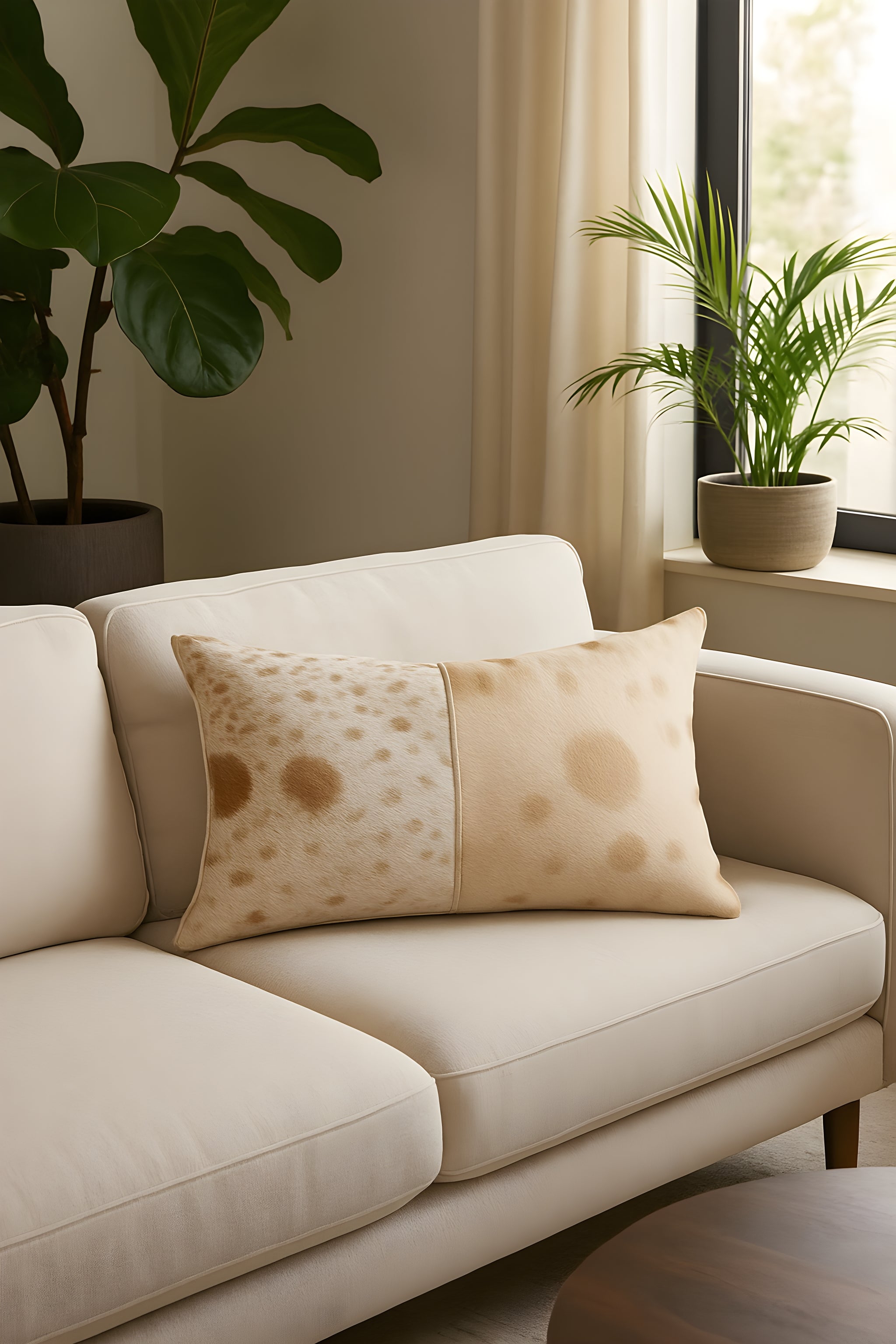 Brown & White Cowhide Cushion - Luxury Style