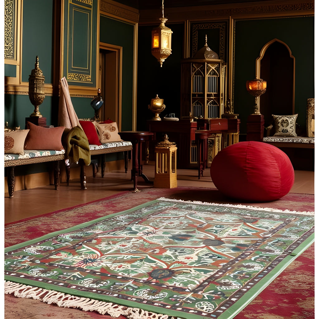 Boho Rug Mughal-Inspired Botanical Flatweave Cotton Artisan-Made