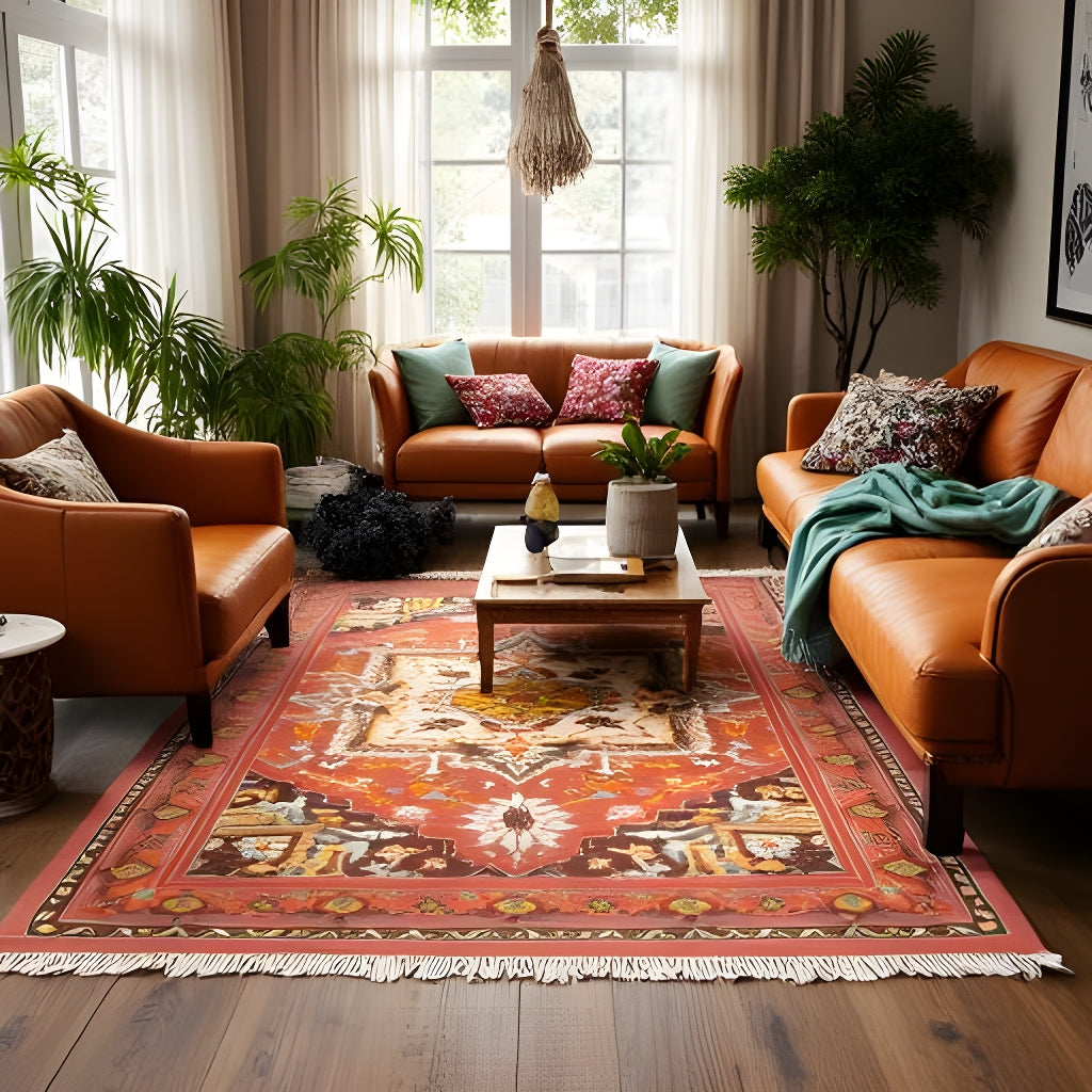 Bohemian Terracotta & Cream Medallion Area Rug - 120x180cm