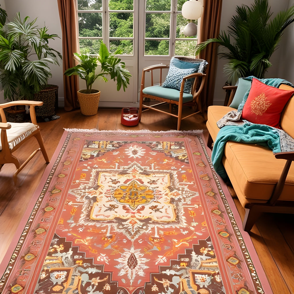 Bohemian Terracotta & Cream Medallion Area Rug - 120x180cm