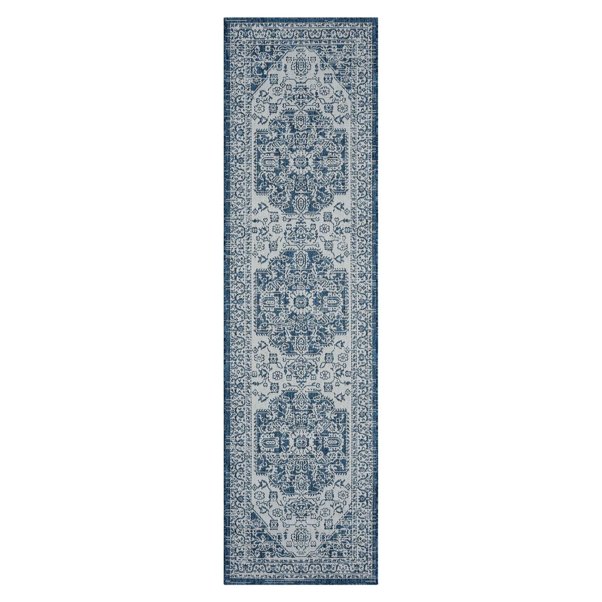 Patio 455 Denim Blue Runner Rug - Boho Hallway Style