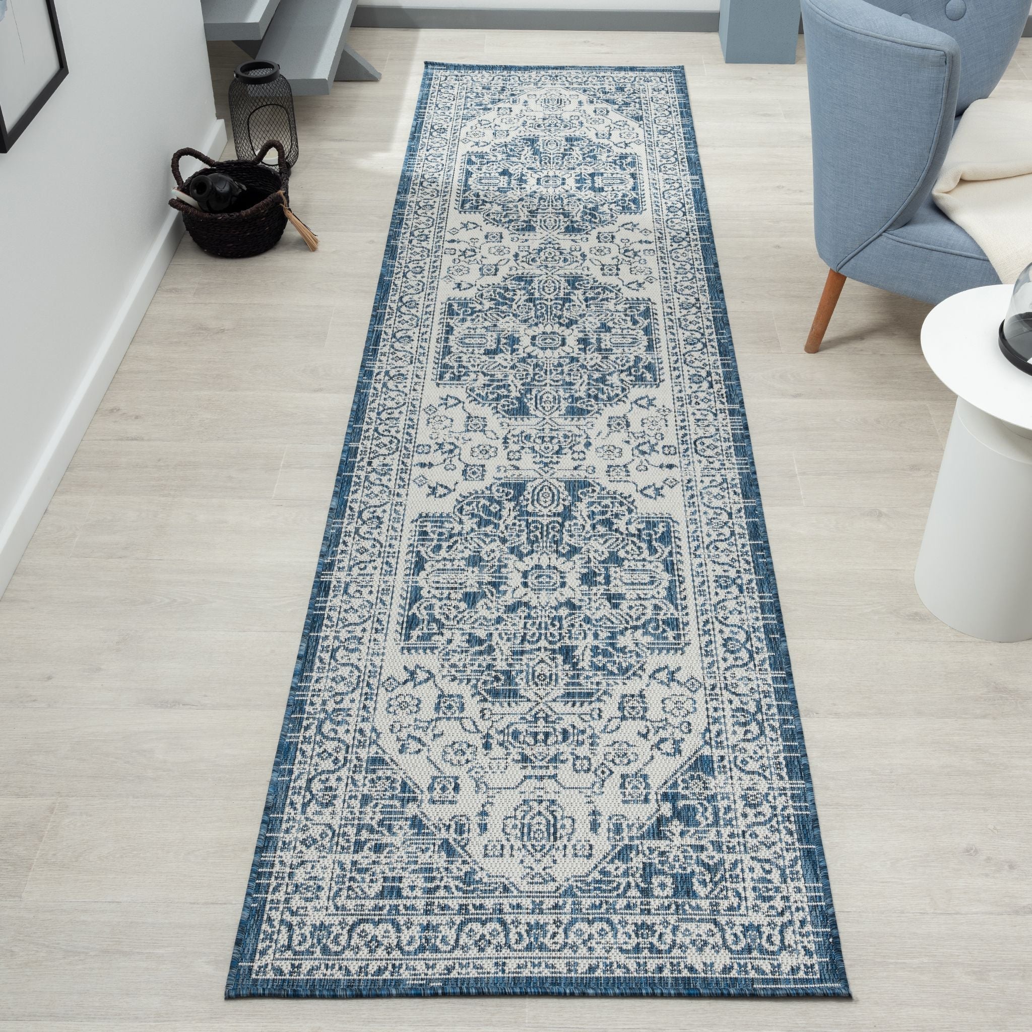 Patio 455 Denim Blue Runner Rug - Boho Hallway Style