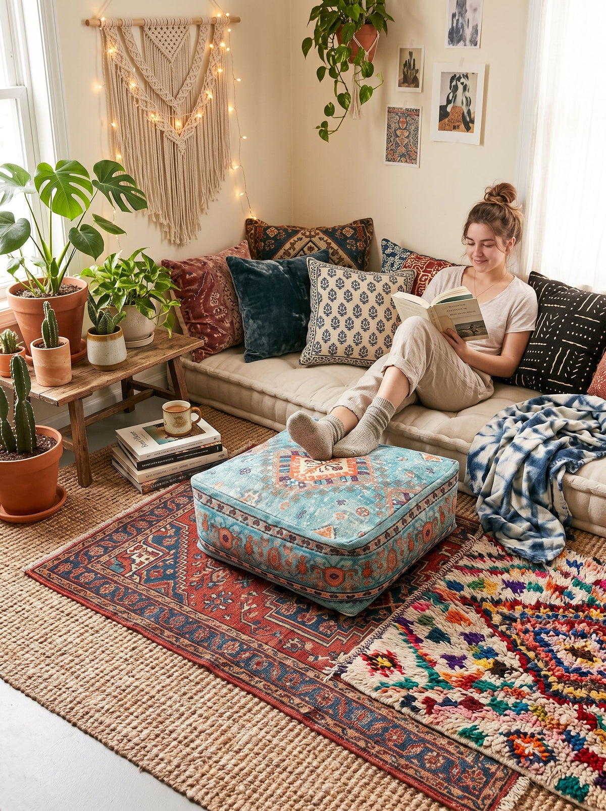 Flat top teal ottoman pouf with concealed storage space