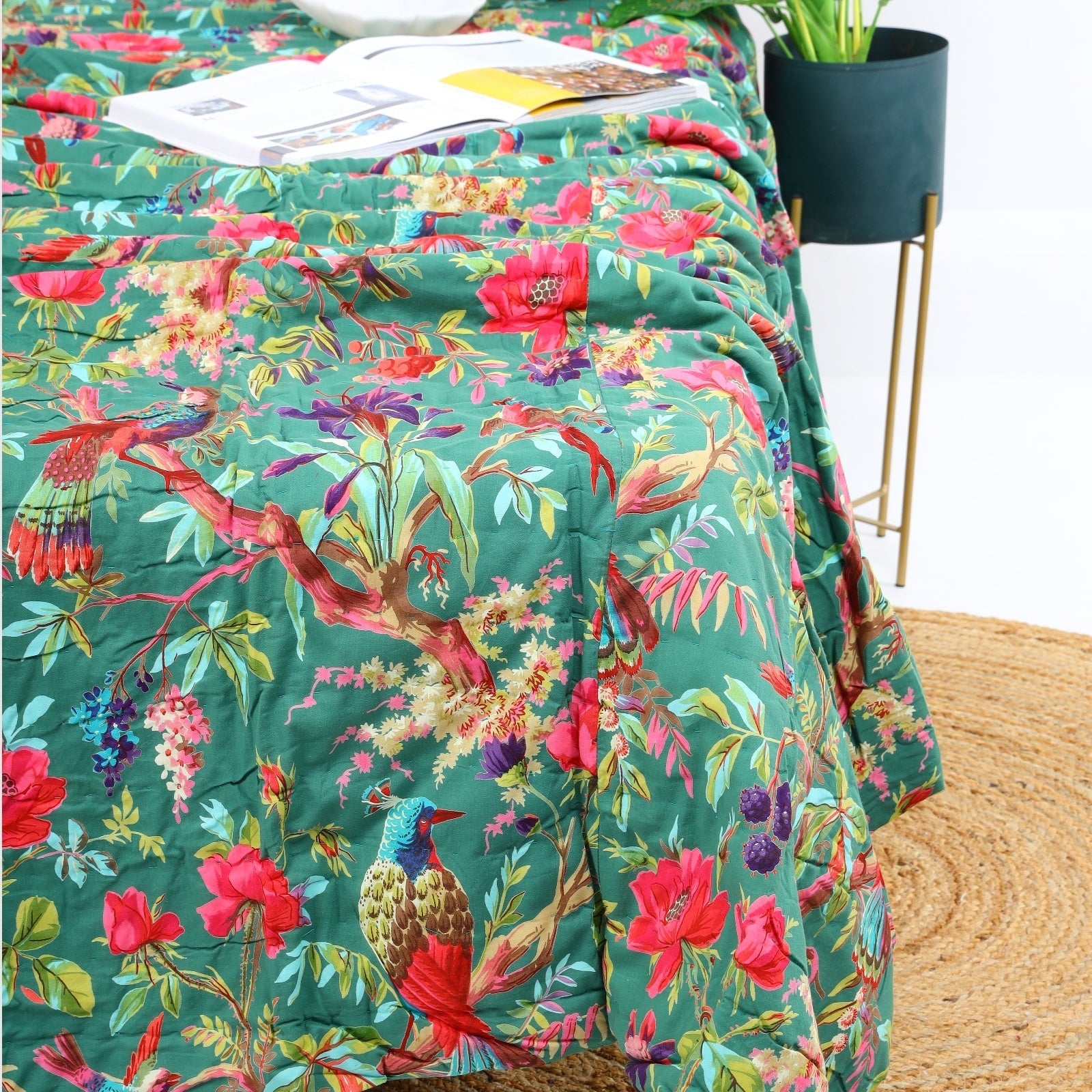 Emerald Green cotton Kantha Quilt - Luxe Throw