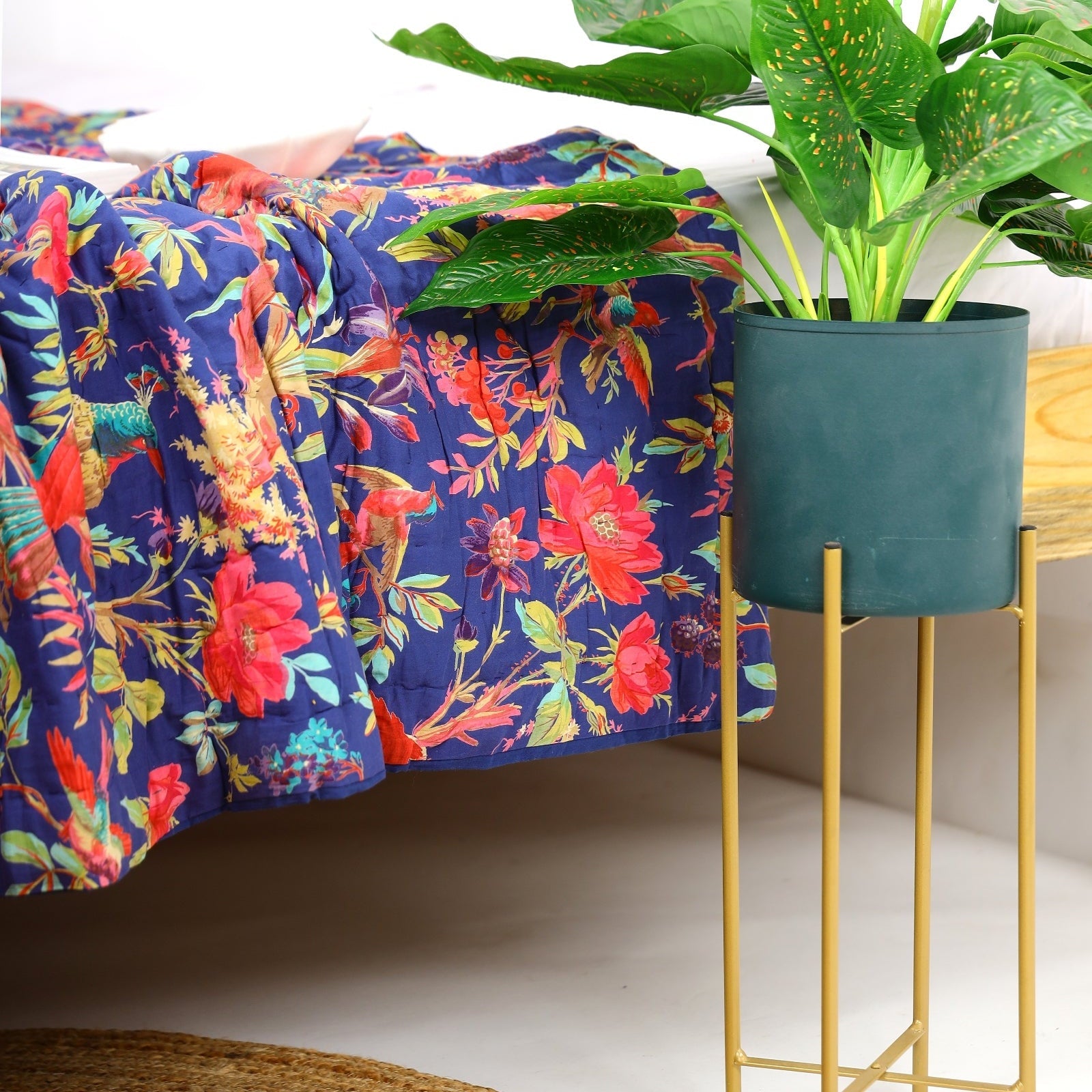 Frida Kantha Quilt – Navy Garden Bliss Design