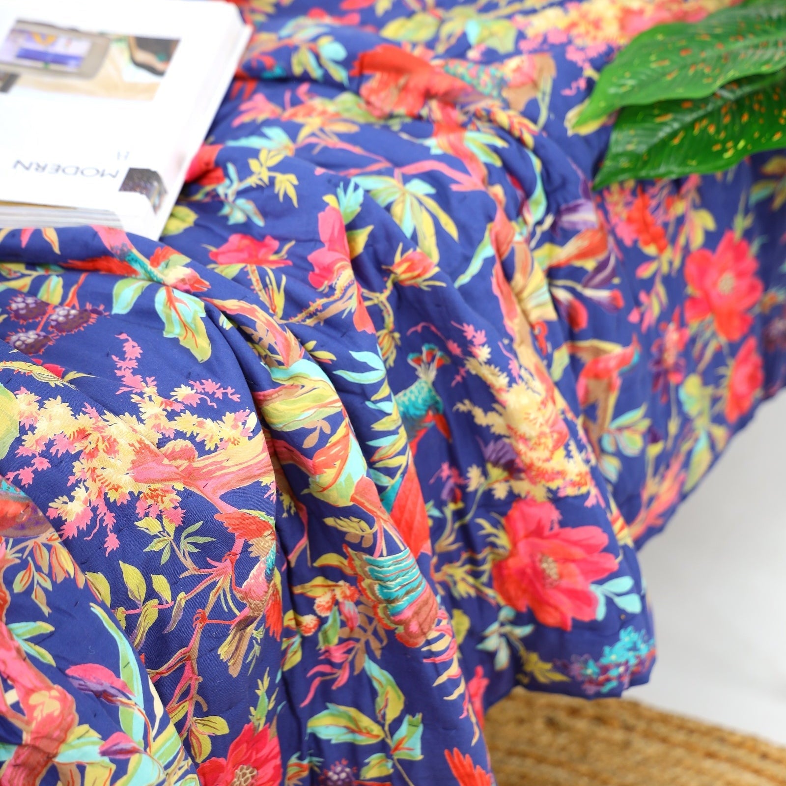 Frida Kantha Quilt – Navy Garden Bliss Design