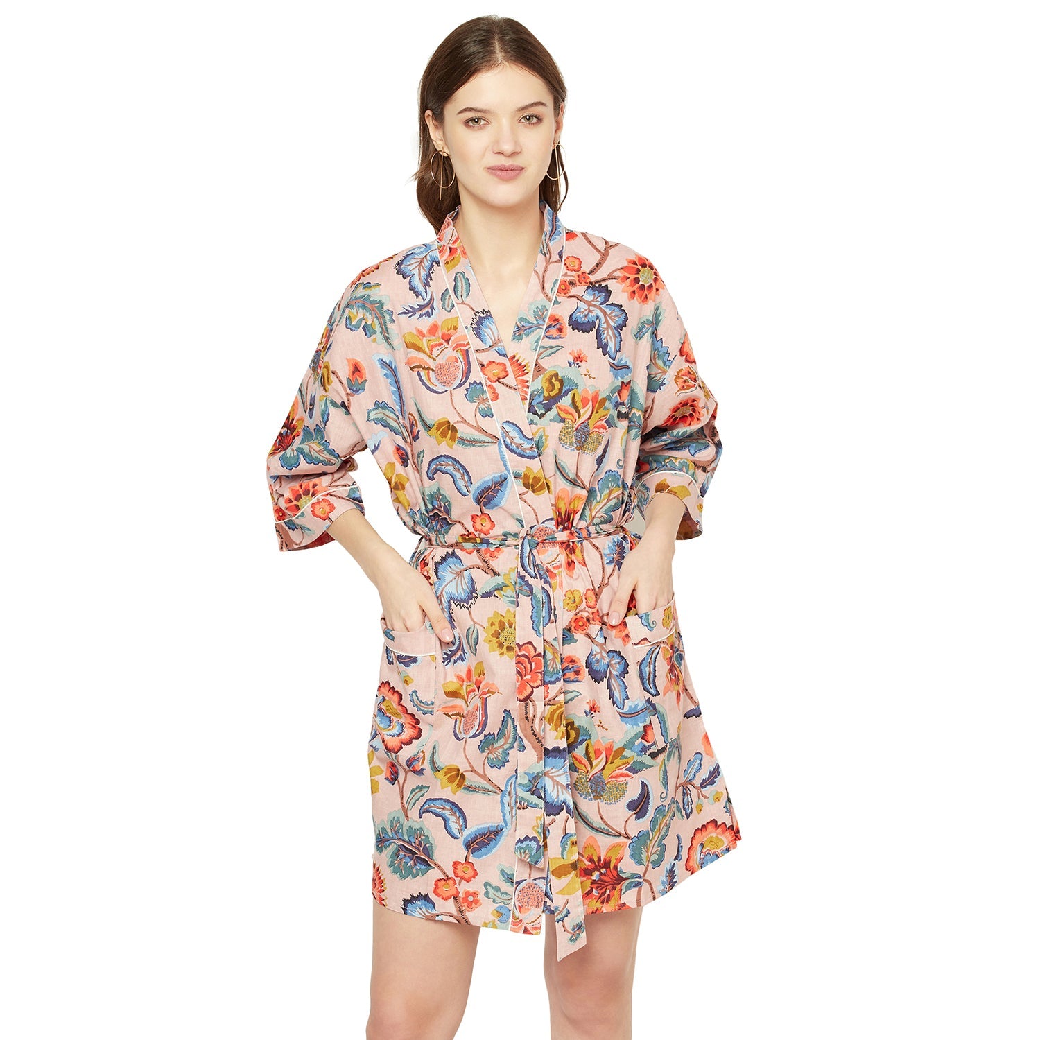 Sundrenched Blooms Cotton Kimono Robe - 100% Cotton