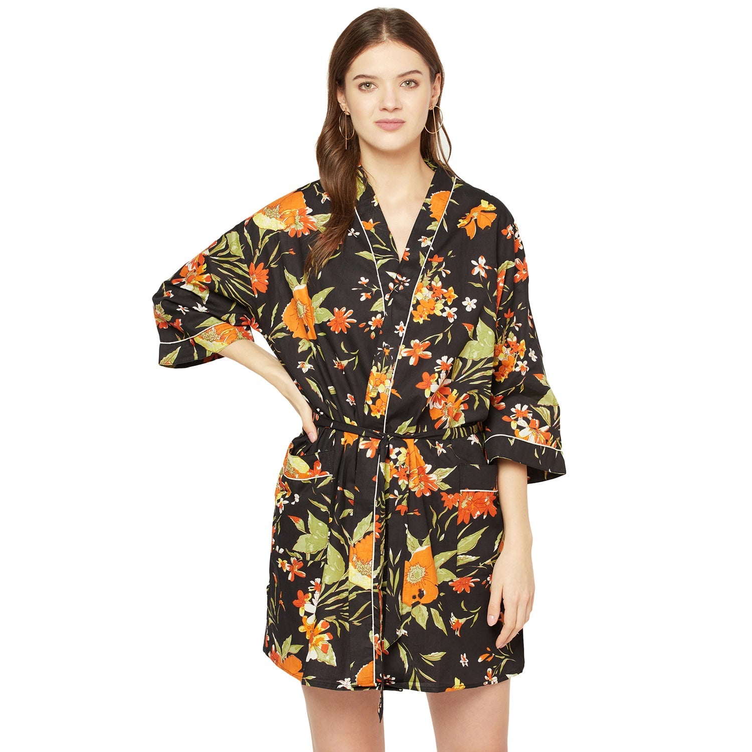 Tangerine Tapestry Cotton Kimono Robe - 100% Cotton
