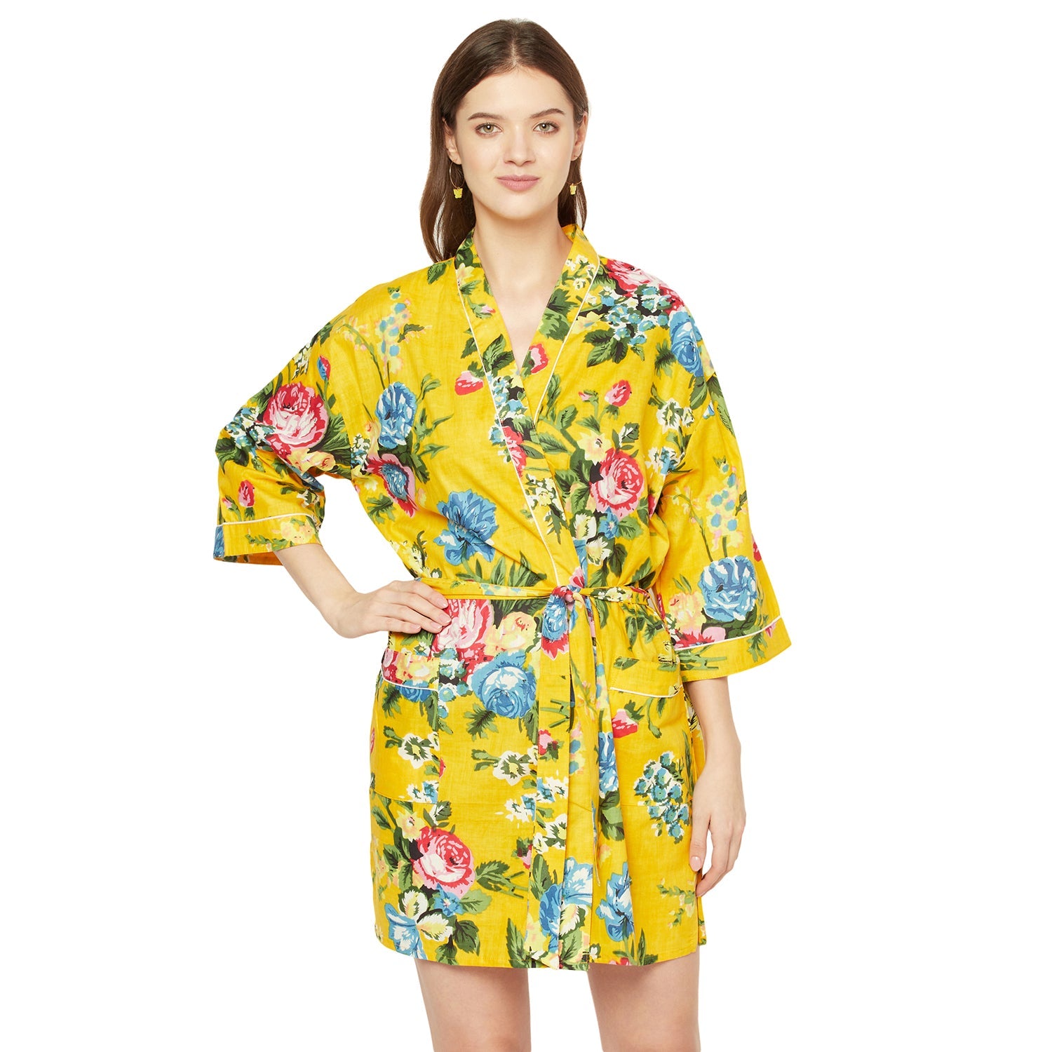 Radiant Blooms Cotton Kimono Robe - 100% Cotton