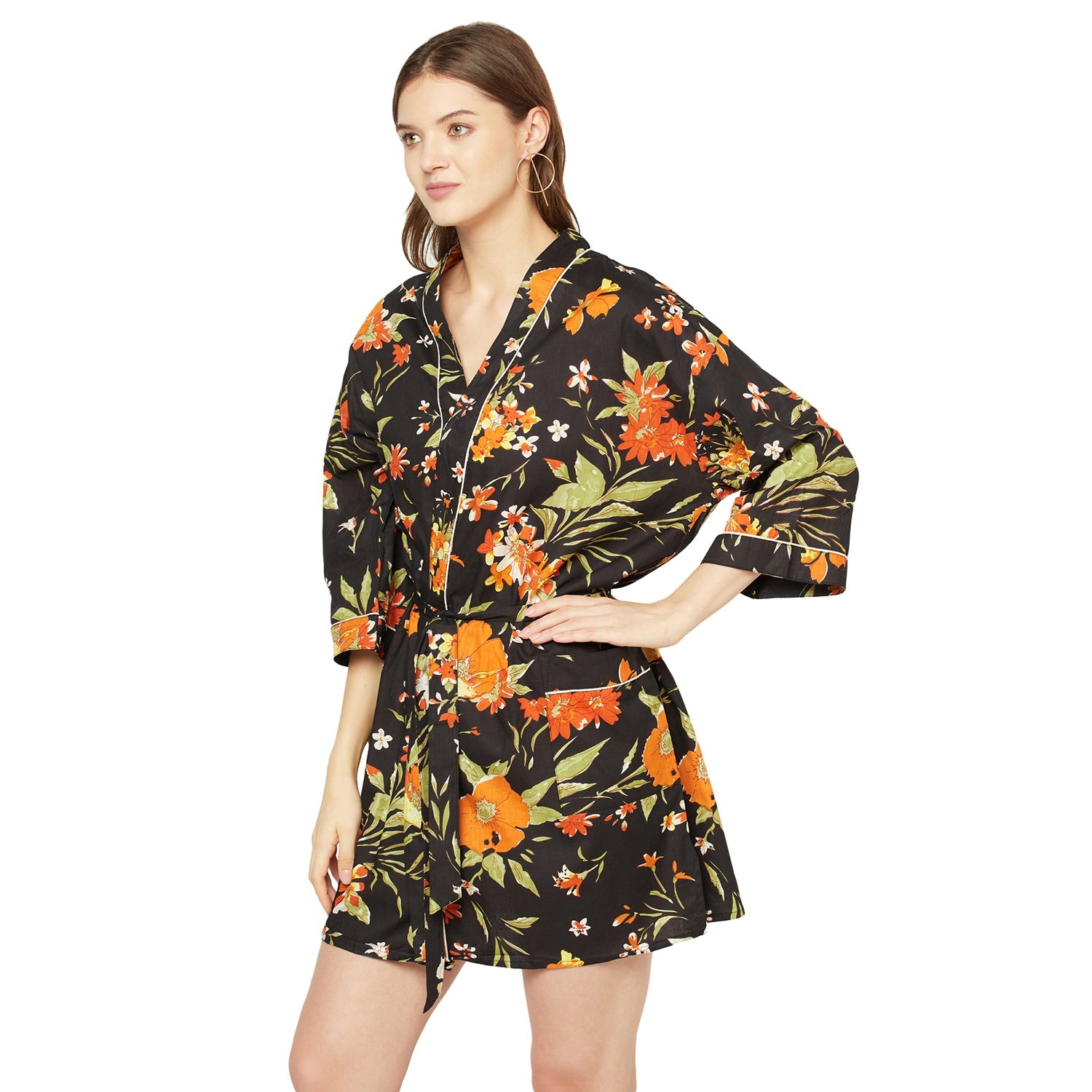 Tangerine Tapestry Cotton Kimono Robe - 100% Cotton