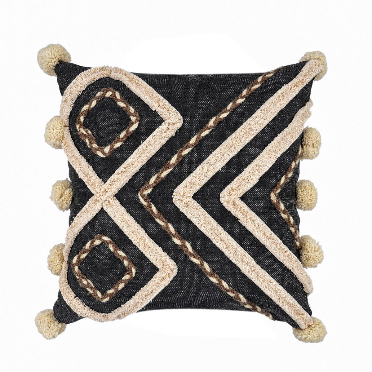 Tufted Black Boho Moroccan Tassels Cushion Cover