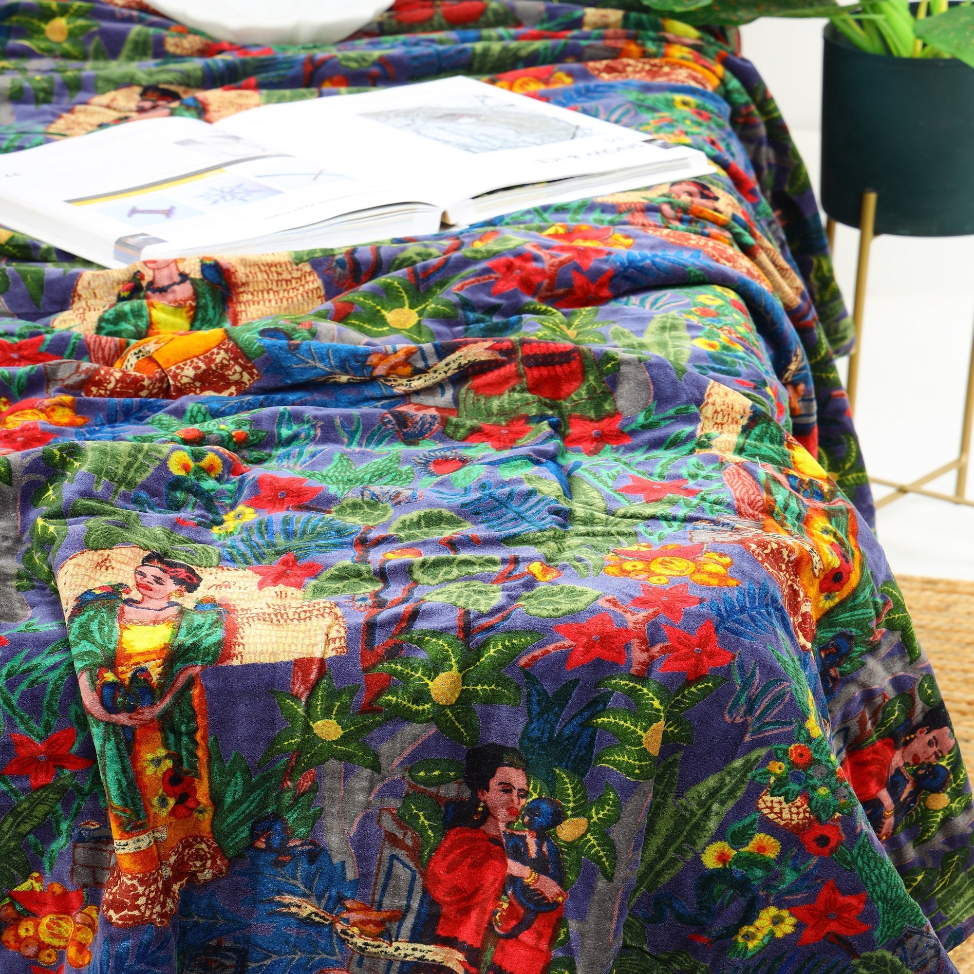 Tropical Navy Velvet Kantha Quilt - Boho Style