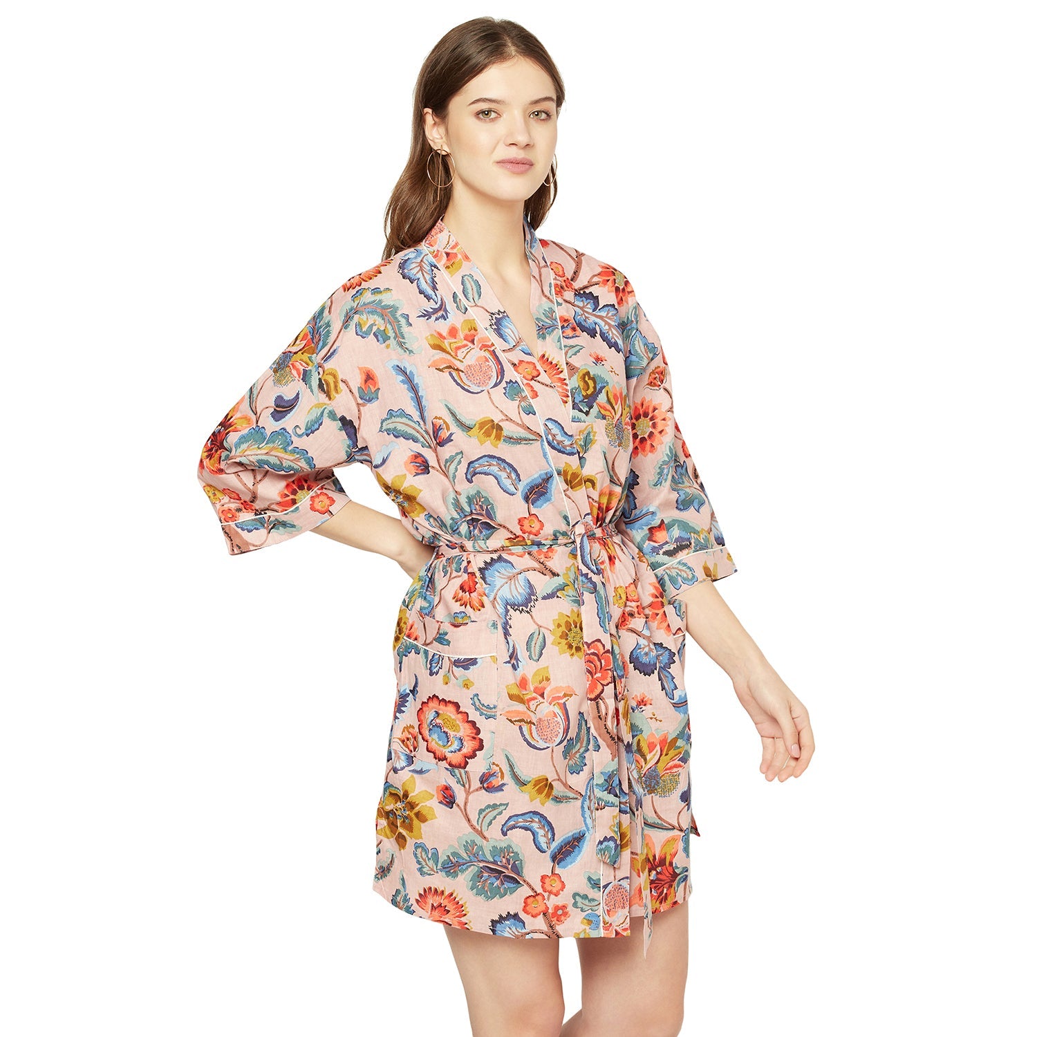 Sundrenched Blooms Cotton Kimono Robe - 100% Cotton