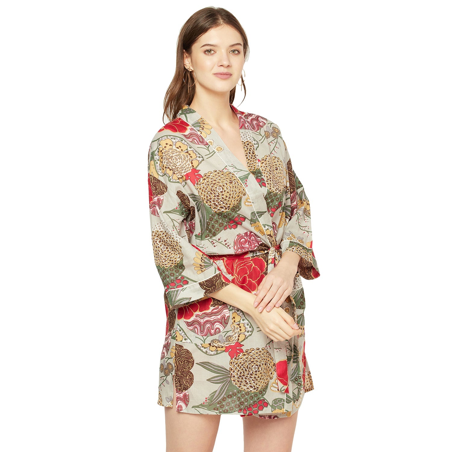 Botanical Blooms Cotton Kimono Robe - 100% Cotton