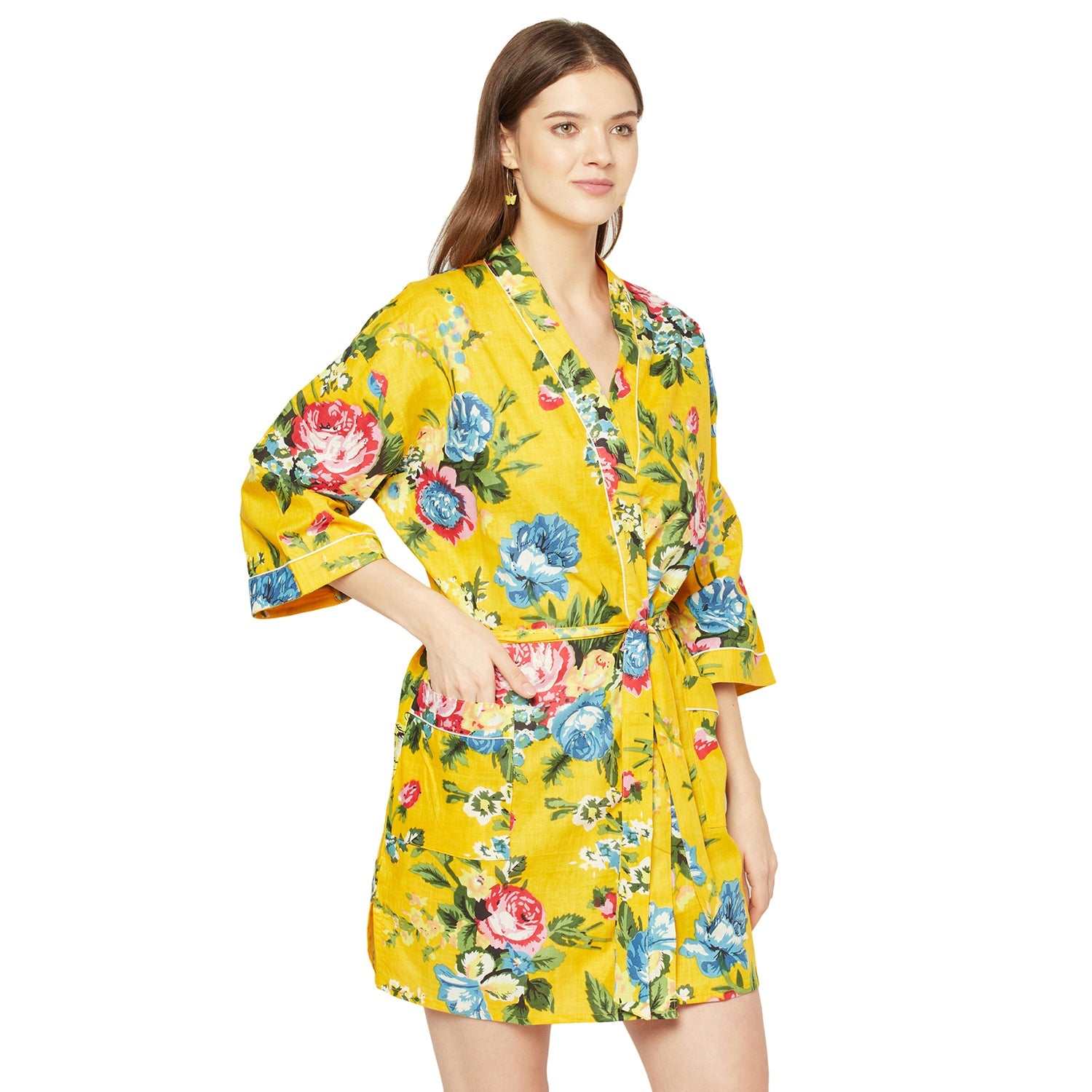 Radiant Blooms Cotton Kimono Robe - 100% Cotton