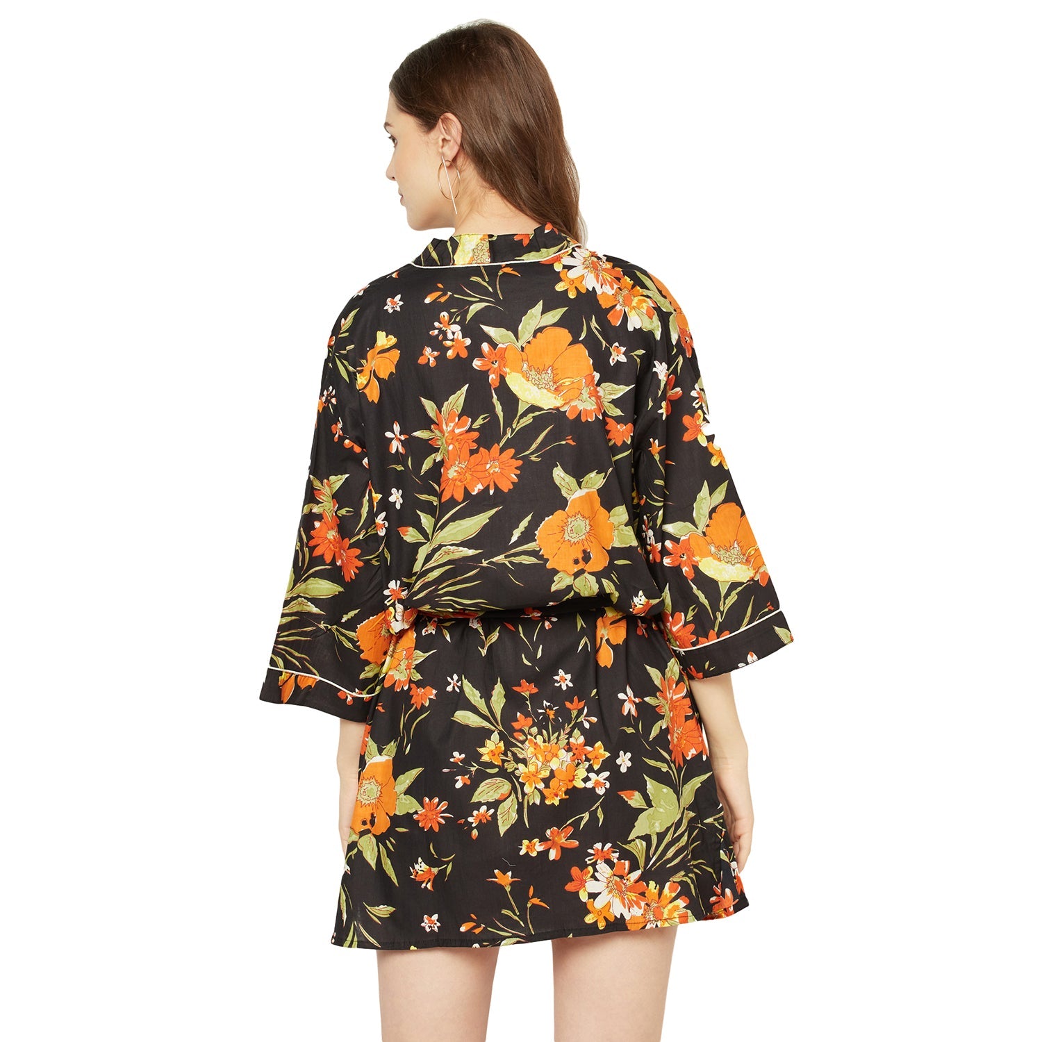 Tangerine Tapestry Cotton Kimono Robe - 100% Cotton