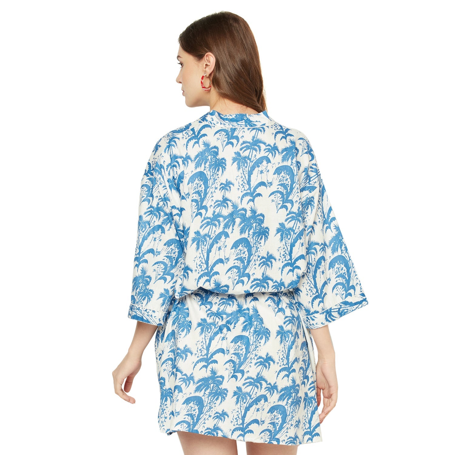 Playful Palms Cotton Kimono Robe - 100% Cotton