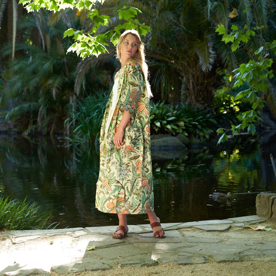 Coastal Bloom Cotton Kimono Robe - Beach Style