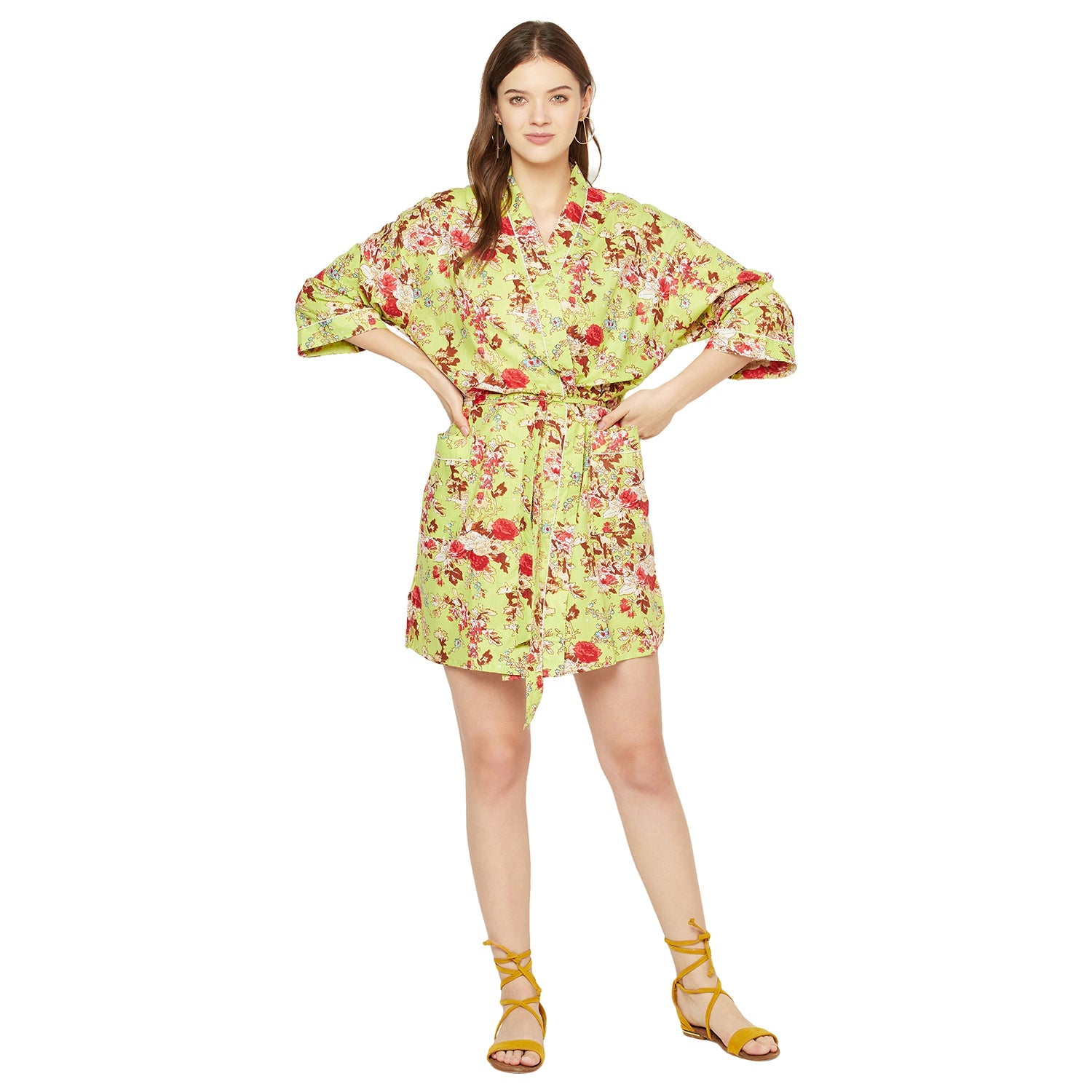 Botanic Bouquet Cotton Kimono Robe - 100% Cotton