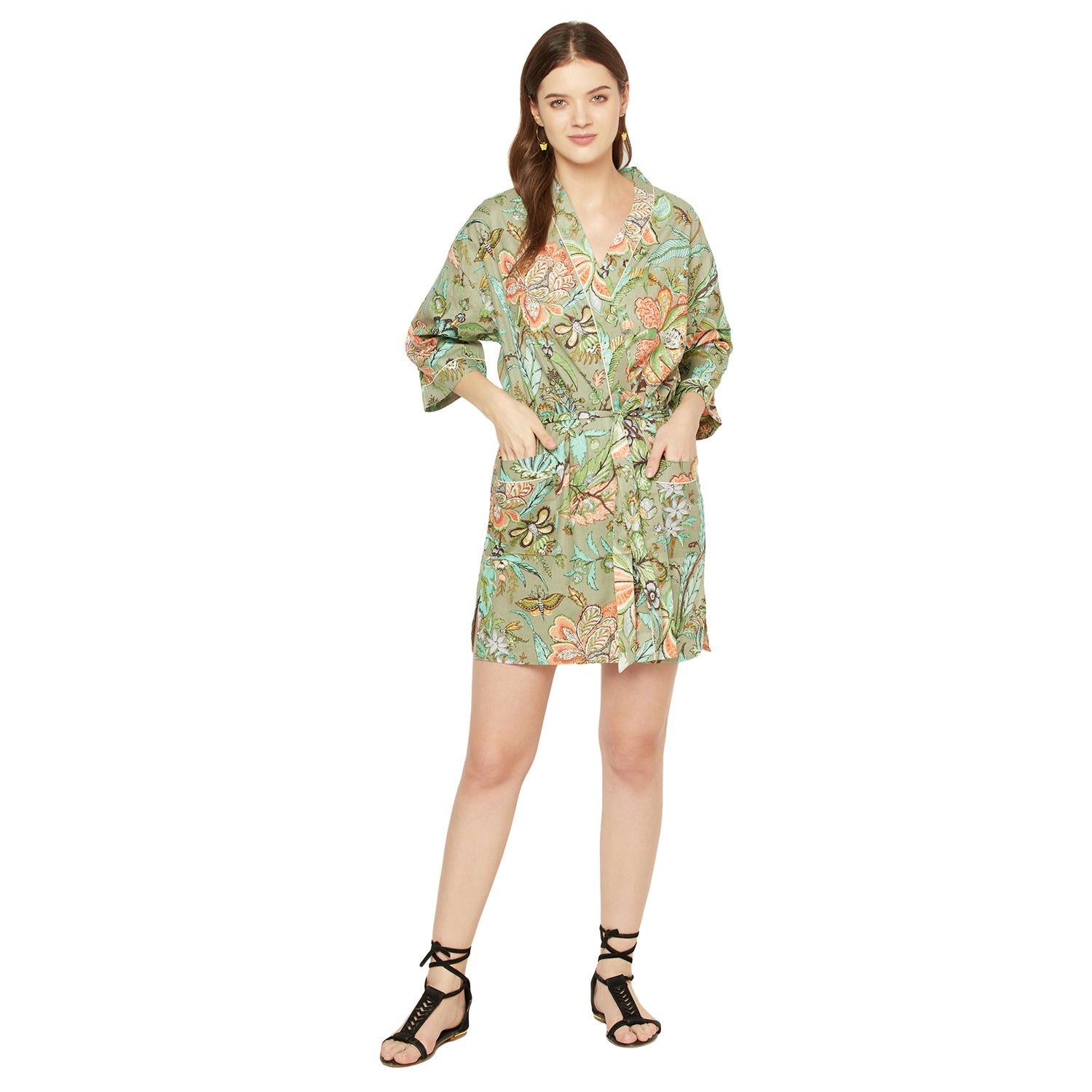 Gardenia Whimsy Cotton Kimono Robe - 100% Cotton