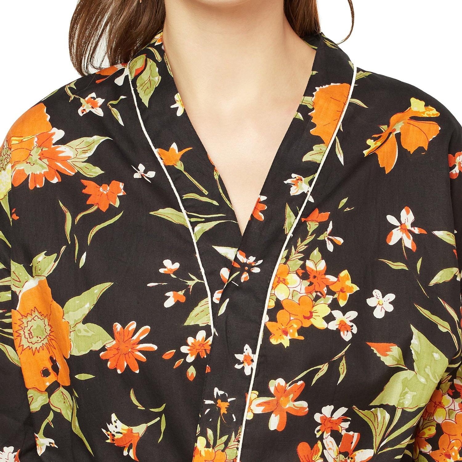 Tangerine Tapestry Cotton Kimono Robe - 100% Cotton