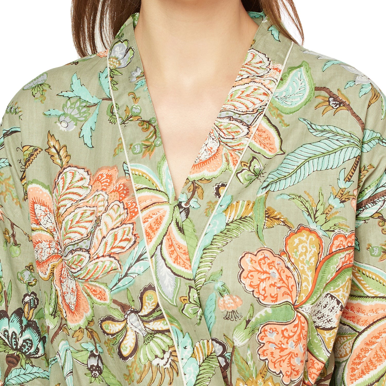 Gardenia Whimsy Cotton Kimono Robe - 100% Cotton
